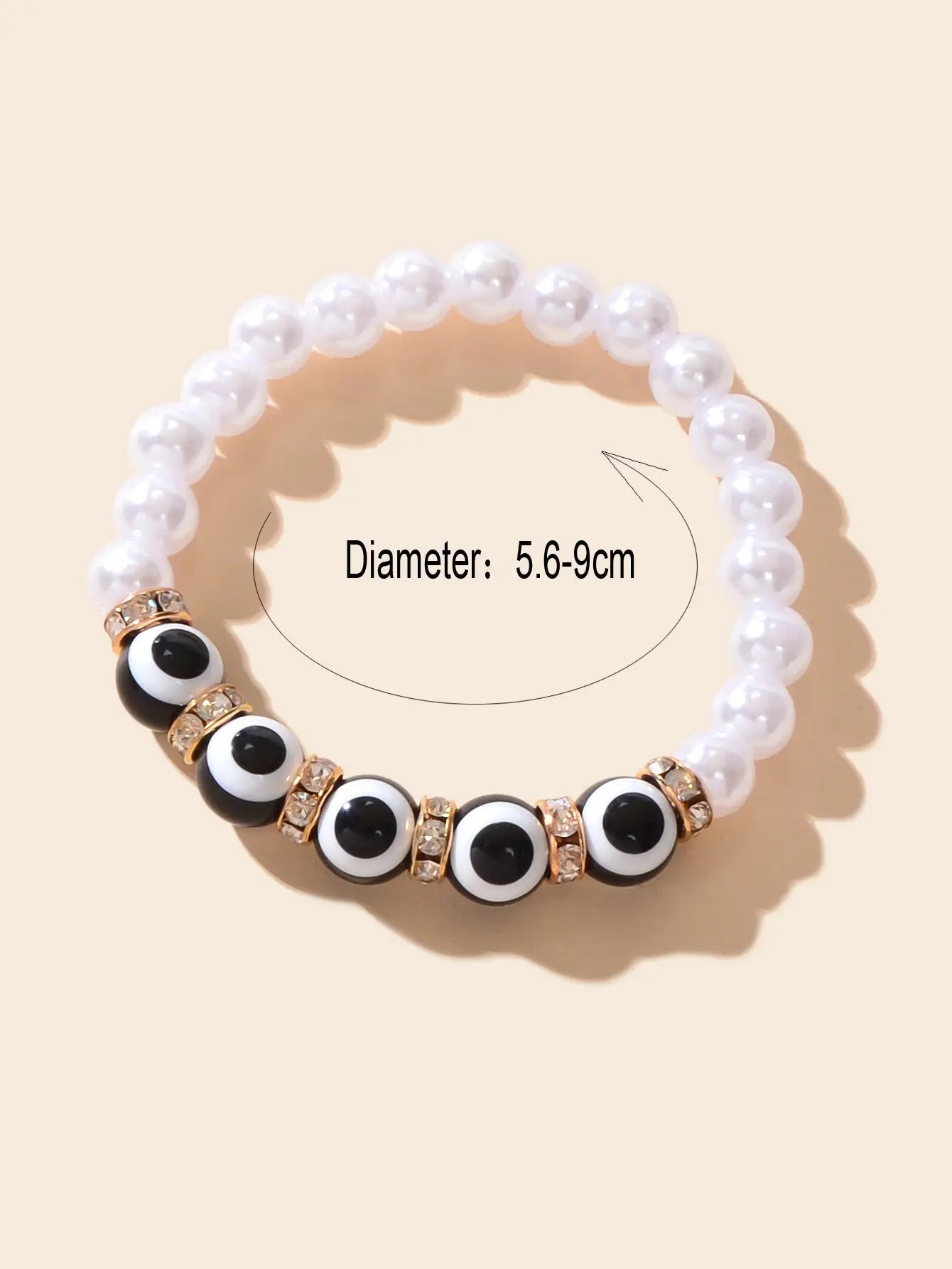 Creative Accessories Rhinestone Decor Black White Beaded Women Bangle Bracelet Feelontop Jewellery