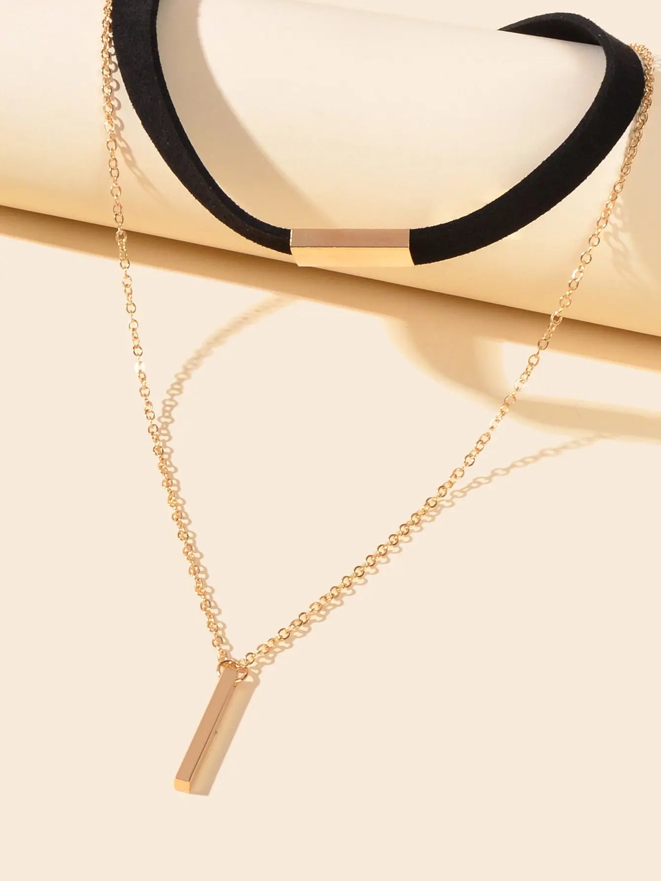 Punk Black Choker Double layer Gold Chain Geometric Charm Necklace Tattoo Choker Feelontop Jewellery