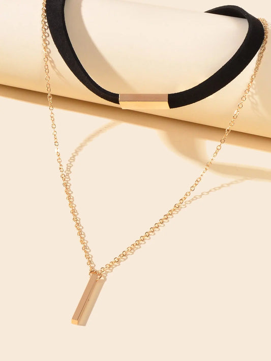 Punk Black Choker Double layer Gold Chain Geometric Charm Necklace Tattoo Choker Feelontop Jewellery