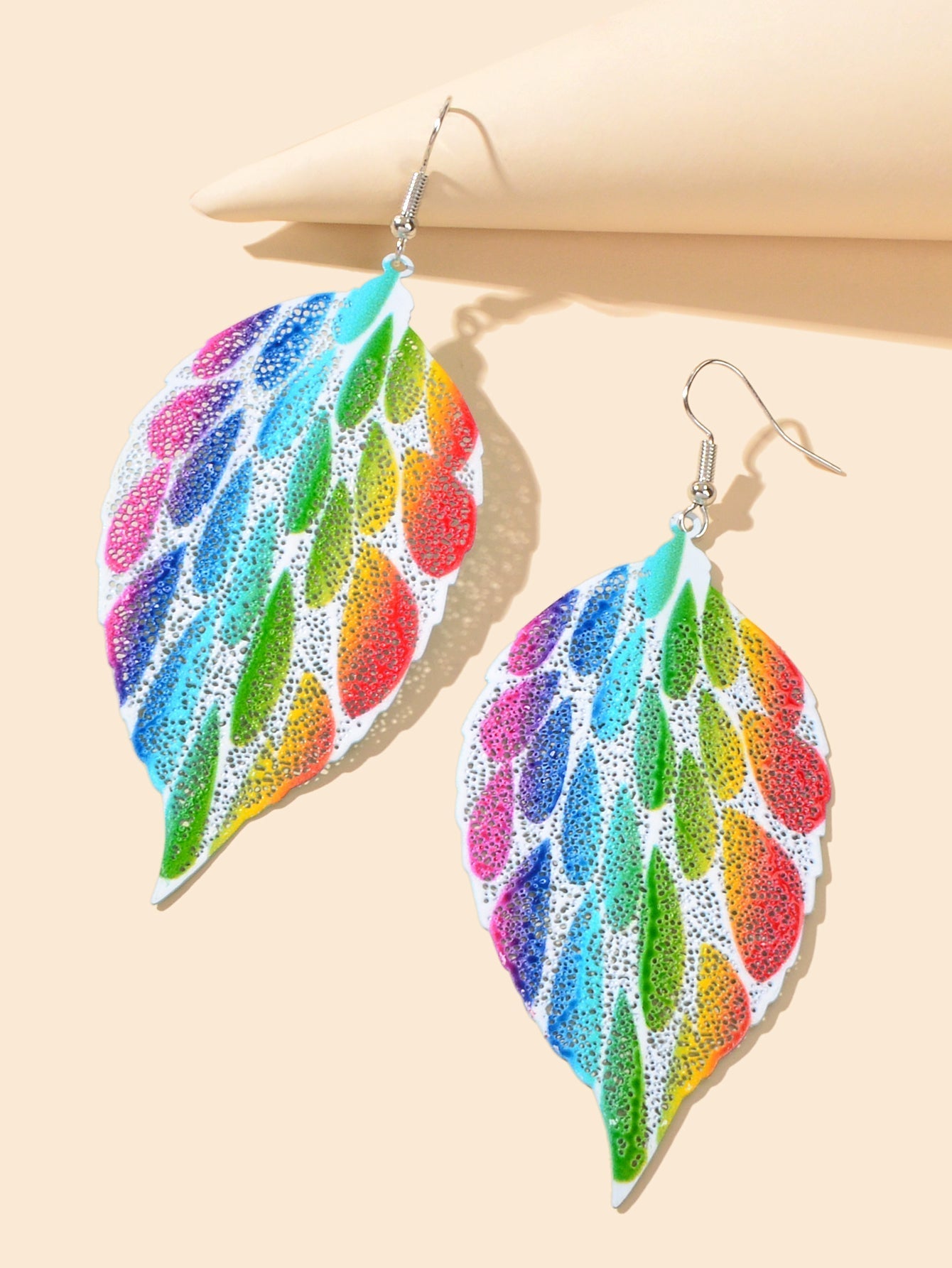 Colorful Hollow Leaf Pendant Earrings Novelty Plant Jewellery Ladies Unique Gift Feelontop Jewellery
