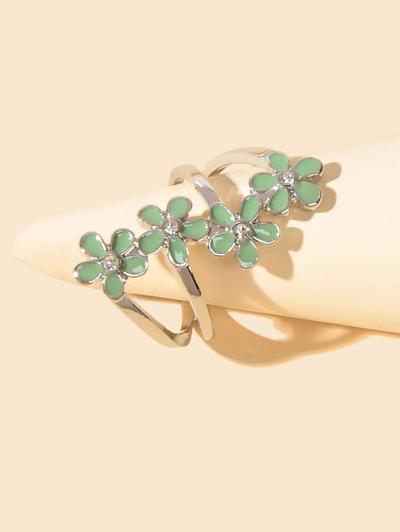 Elegant Jewelry Green Black Enamel Flower Finger Ring Wedding Band Comfort Ring Feelontop Jewellery