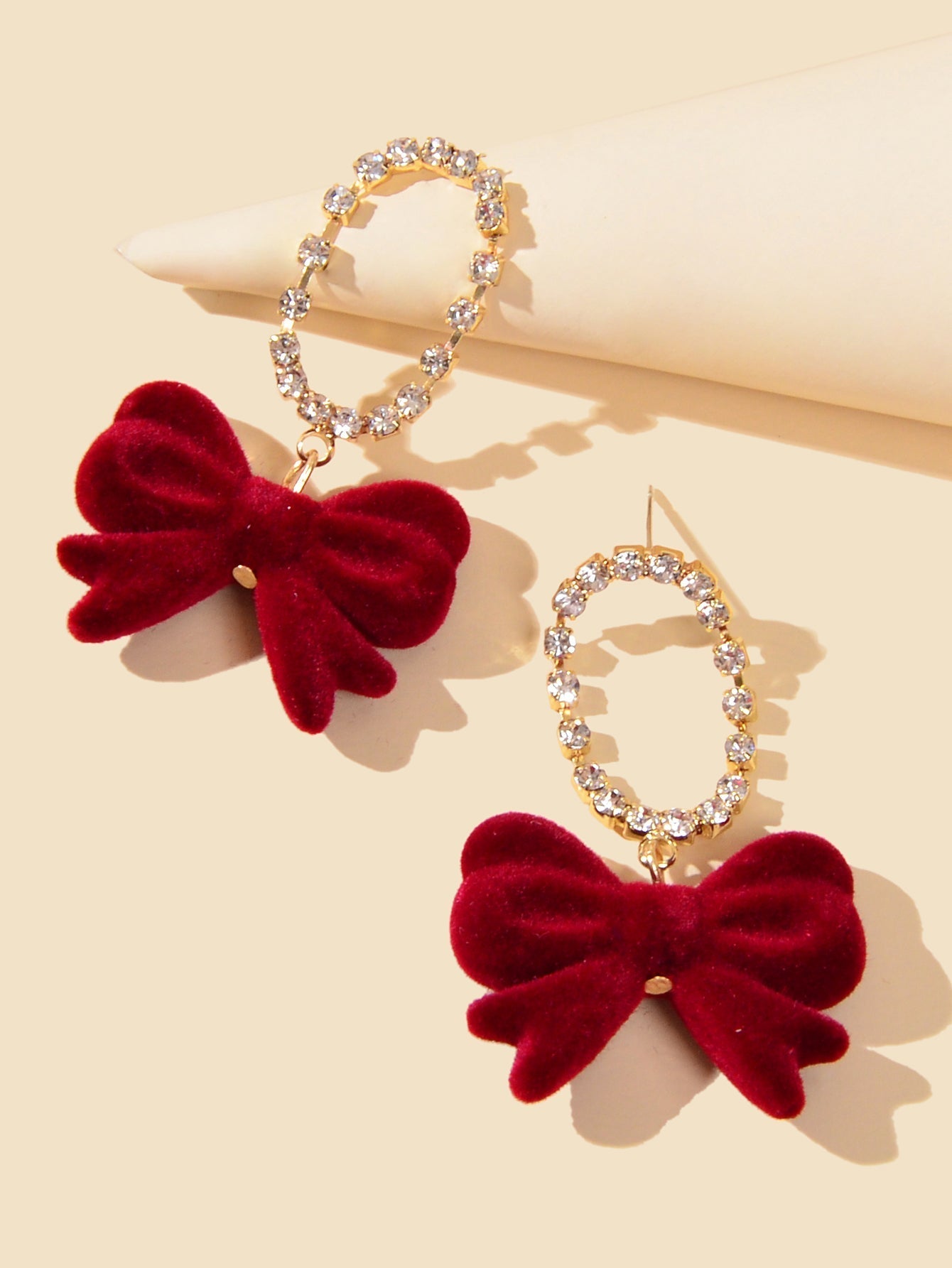 Sparkly Ribbon Bow Dangle Rhinestone Winered Vintage Square Bow Tie Earrings Feelontop Jewellery