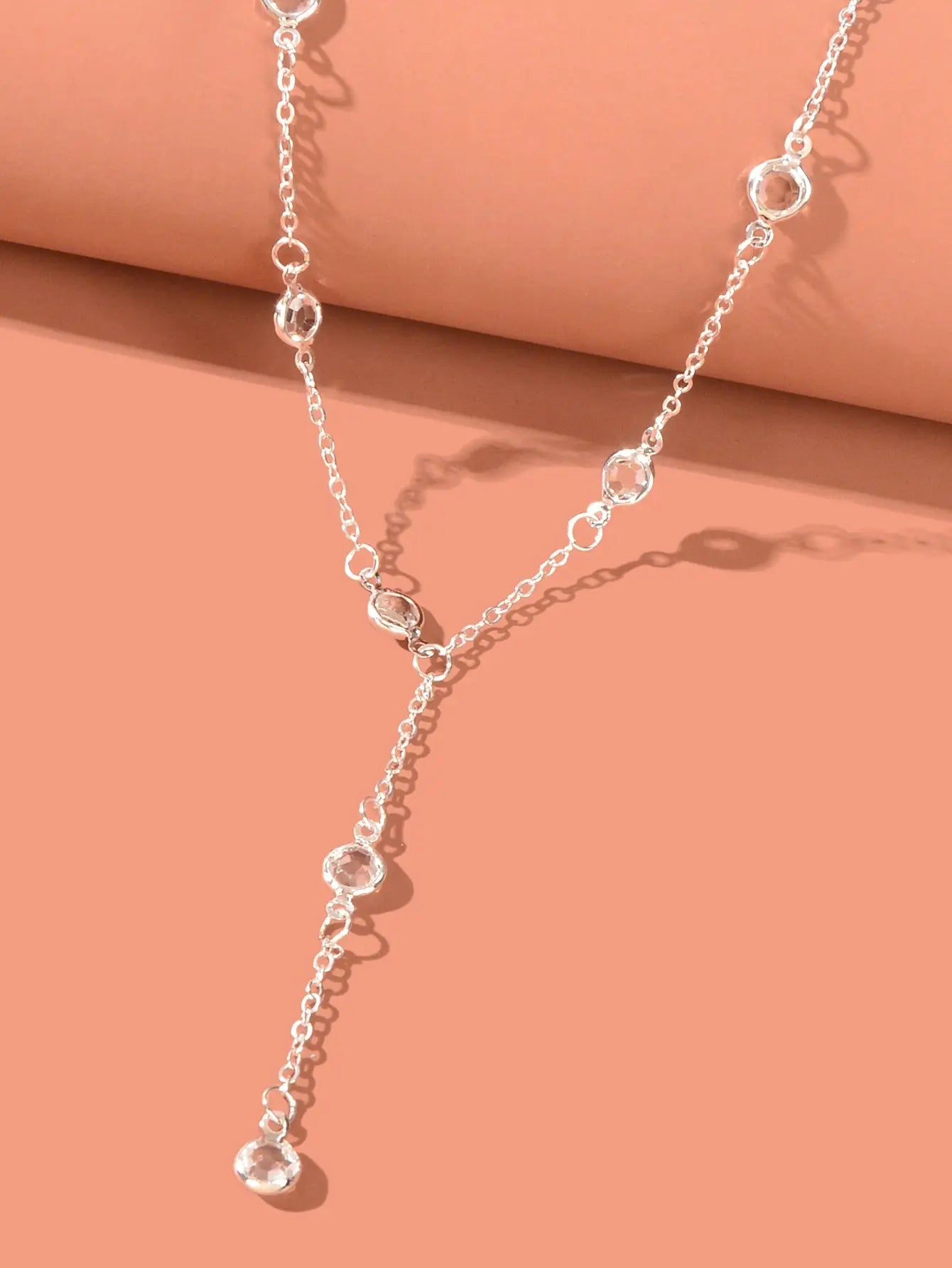 Trendy Silver Chain Transparent Bead Lariat Y Style Charm Simple Female Necklace Feelontop Jewellery