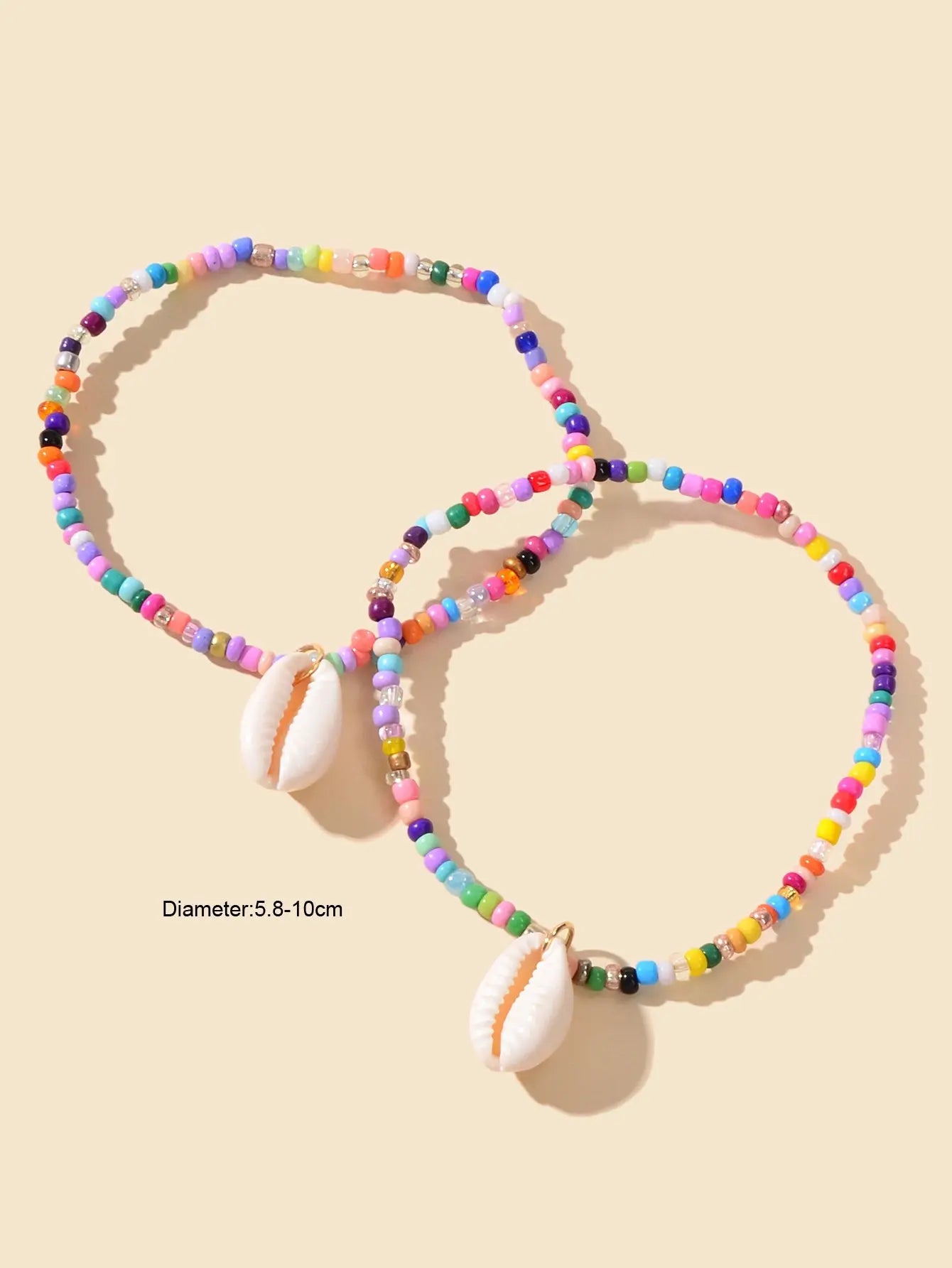 2 pcs Handmade Boho Colourful Beads Shell Charm Ankle Bracelets Foot Anklet Set Feelontop Jewellery