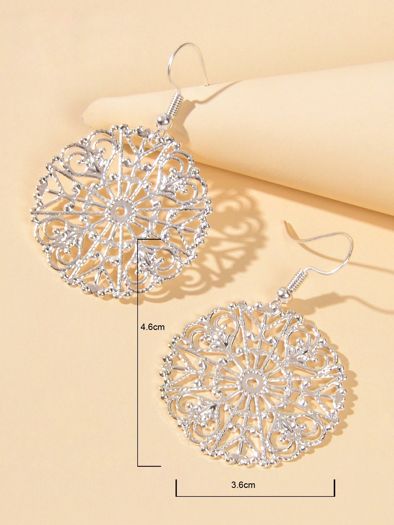 Ladies Jewellery Hollow Gold Silver Flower Pattern Round Trendy Dangle Earrings Feelontop Jewellery