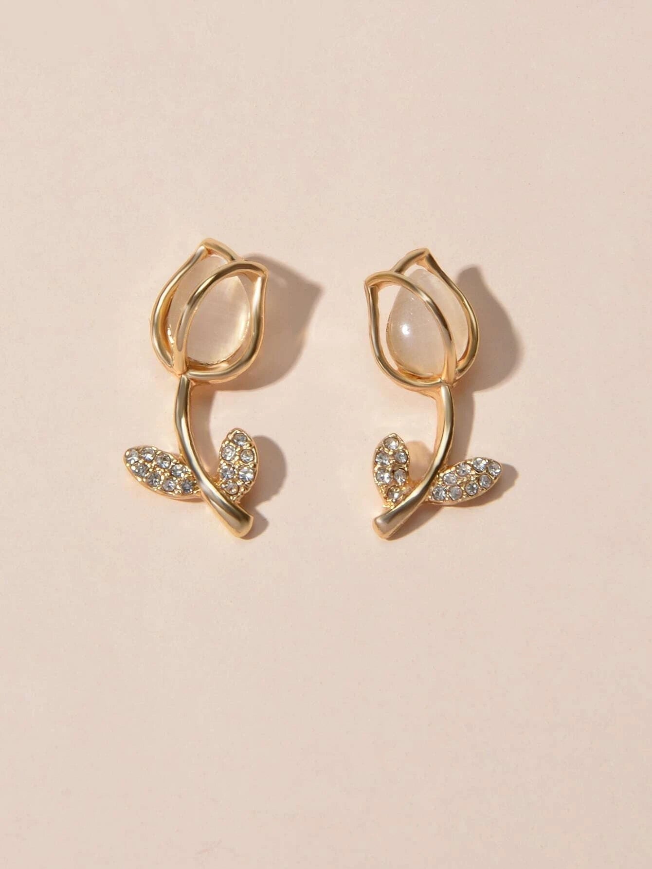 Gold Tone Fancy Gorgeous Crystal Stud Lovely Floral Earrings Party Gift Jewelry Feelontop Jewellery