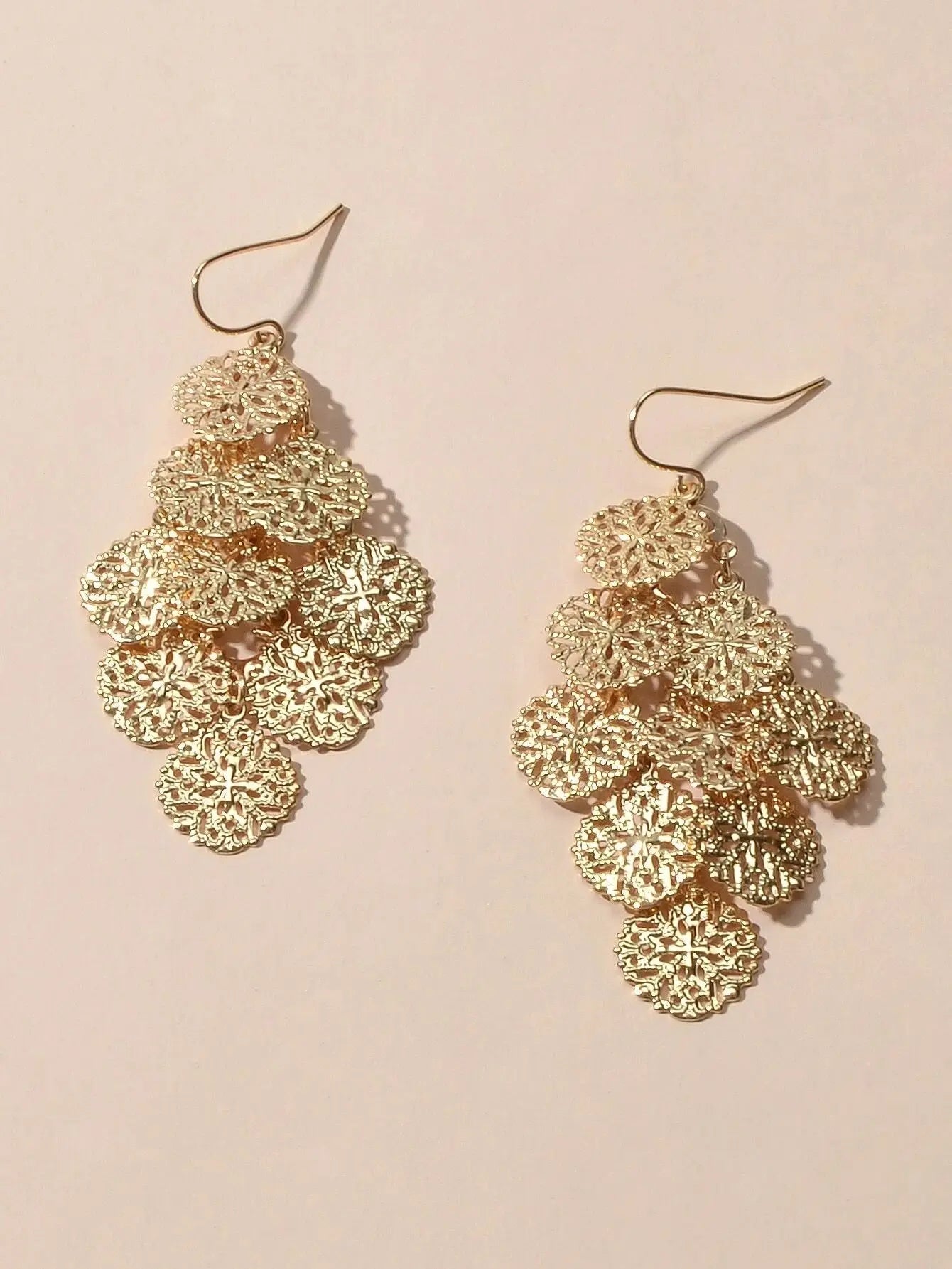 Fashion Jewellery Gold Hollow out Disc Charm Dangle Earrings Women Accessories Feelontop Jewellery