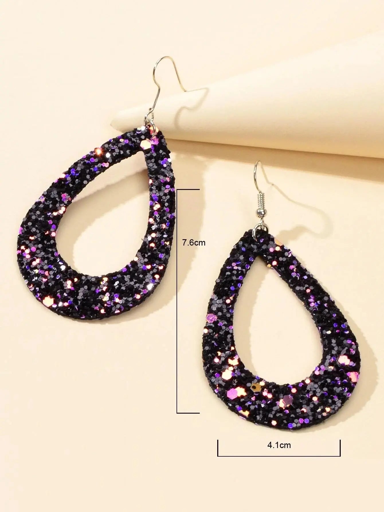 Boho Chic Gold Black Leather Shining Sequins Water Drop Big Dangle Earrings Gift Feelontop Jewellery