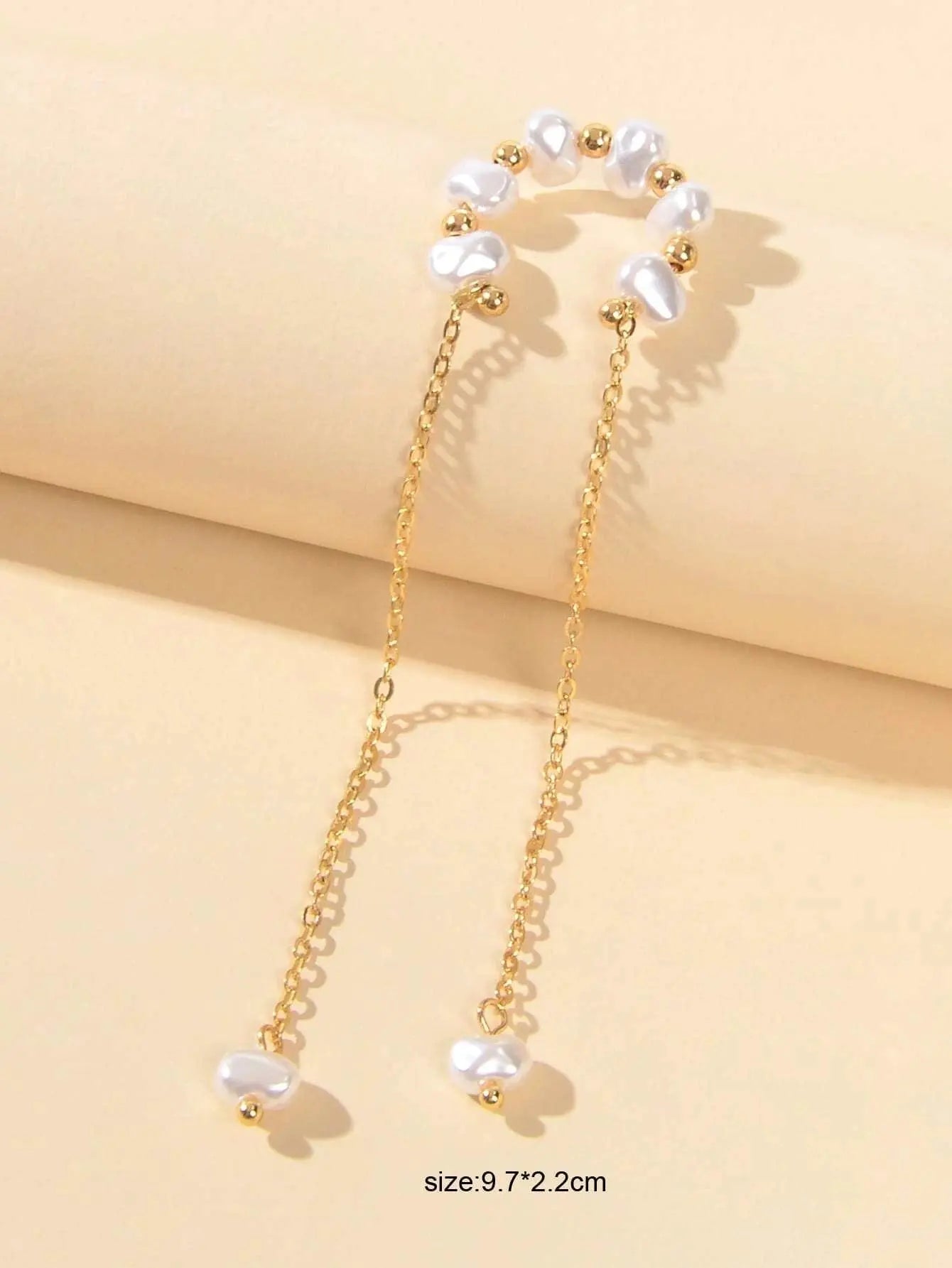 1 pc Fashion Pearl Long Gold Chain Ear Cuff Cartilage Dangle Earrings Accessory Feelontop Jewellery