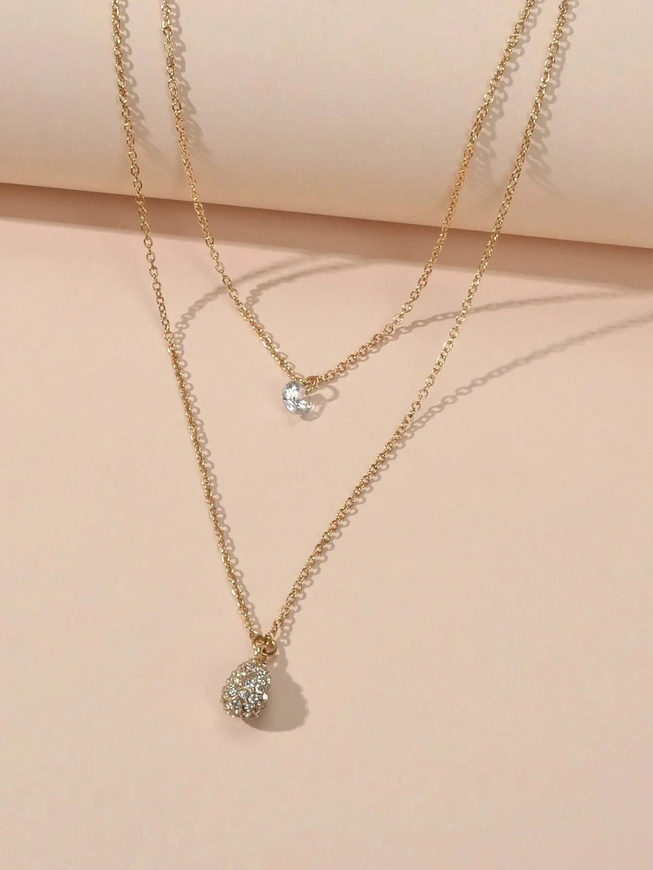 2 pcs Fashion Women Jewellery Rhinestone Decor Gold Chain Water Drop Necklace Feelontop Jewellery