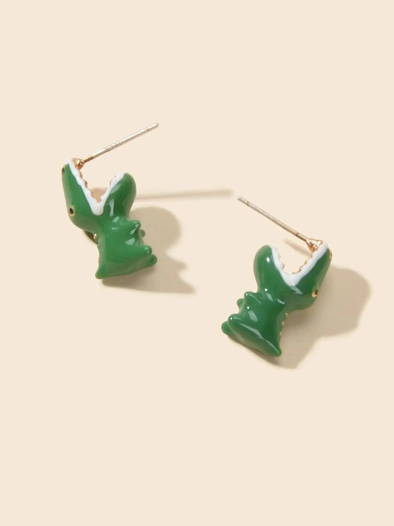 Punk Rock Jewelry Green Enamel Crocodile Head Statement Stud Earrings Teens Gift Feelontop Jewellery