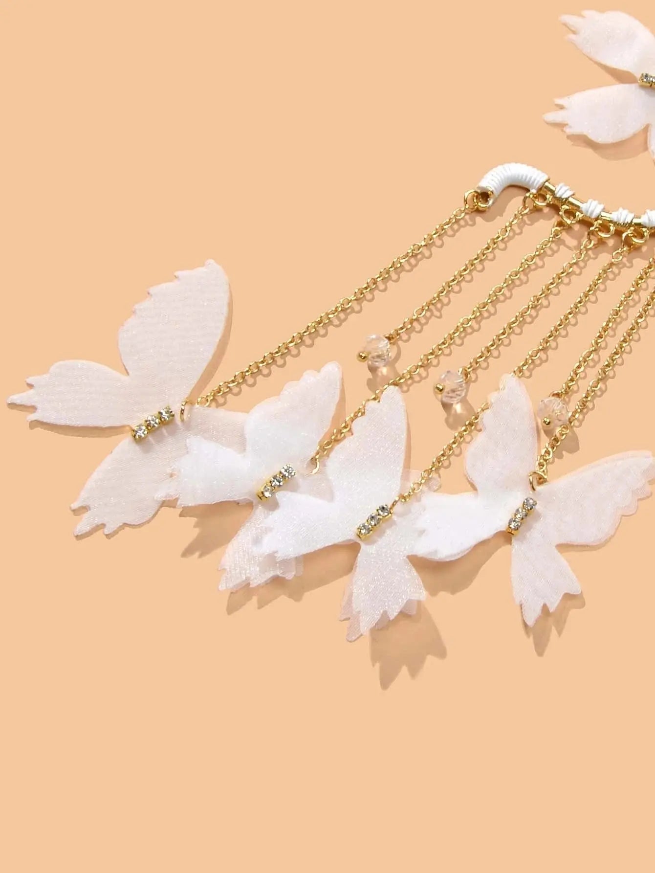 1pc Gold Tassel Chain White Handmade Butterfly Dangle Earring Ear Cuff Climber Feelontop Jewellery