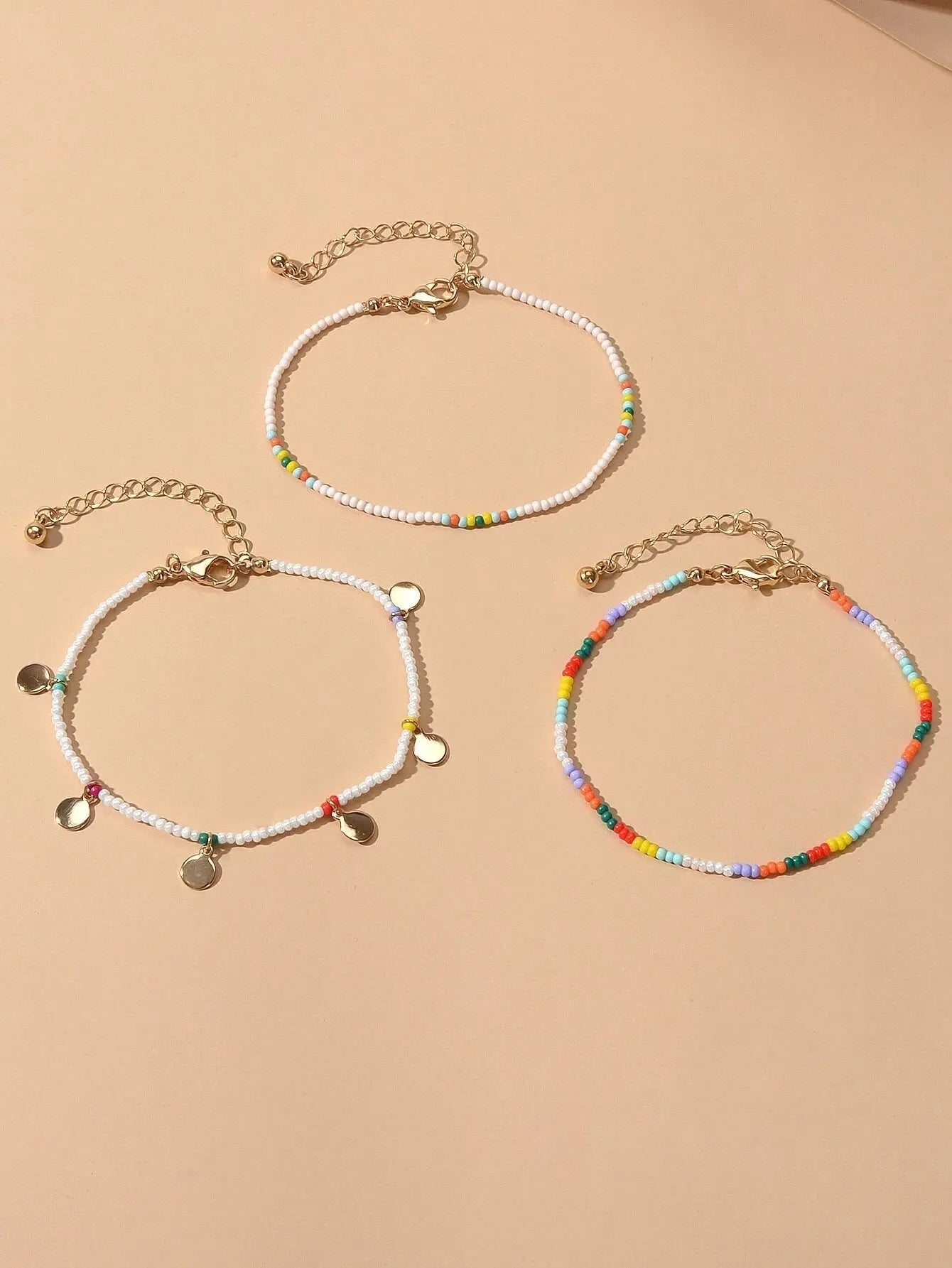 3pcs Bohemian Handmade Disc Charm Colorful Seed Beads Bracelet Ethnic Jewellery Feelontop Jewellery