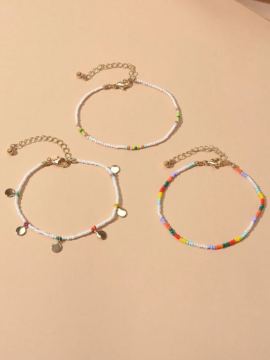 3pcs Bohemian Handmade Disc Charm Colorful Seed Beads Bracelet Ethnic Jewellery Feelontop Jewellery