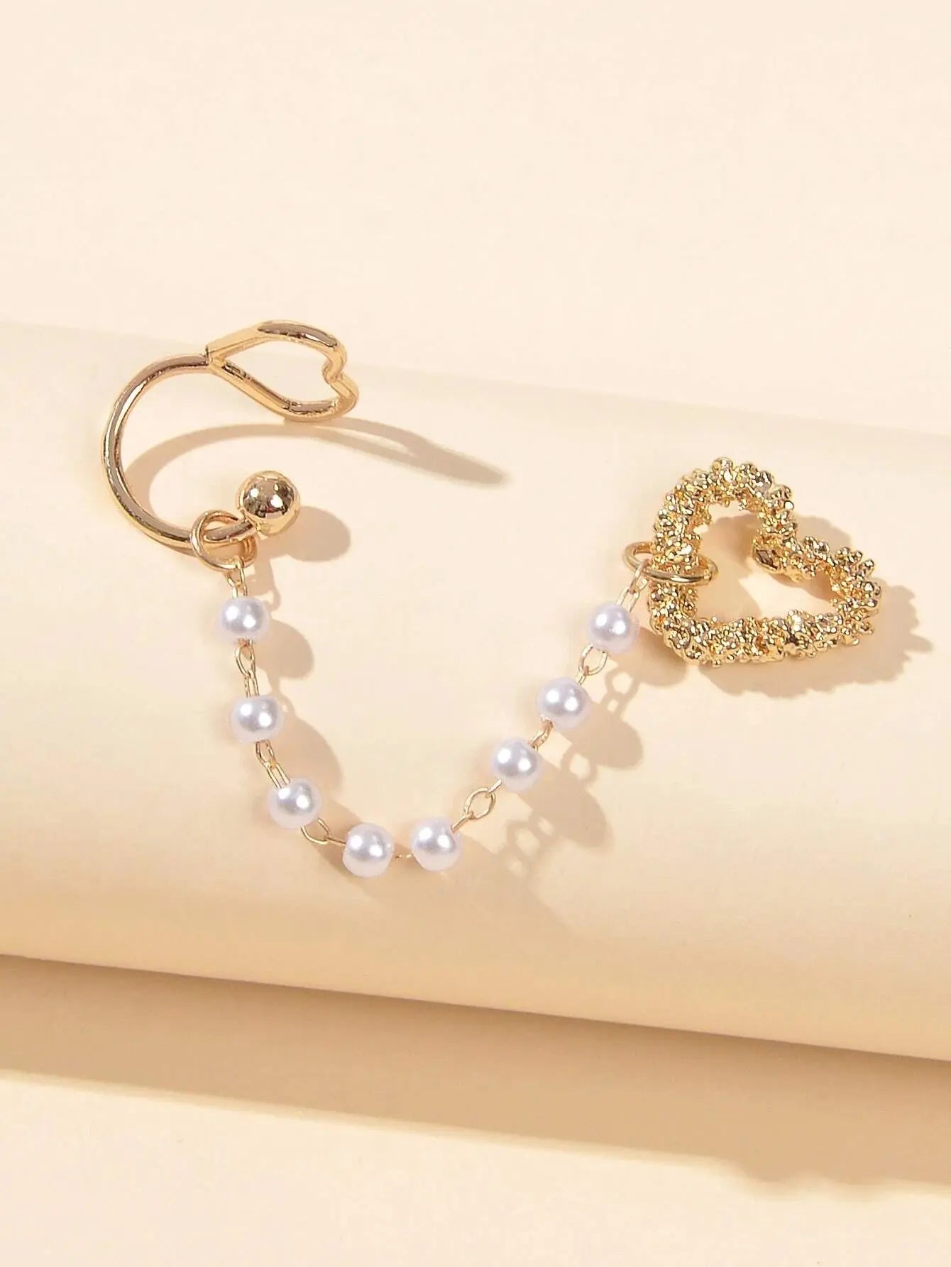 1pc Designer Jewelry Ear Cuff Pearl Gold Chain Heart Love Stud Cartilage Earring Feelontop Jewellery