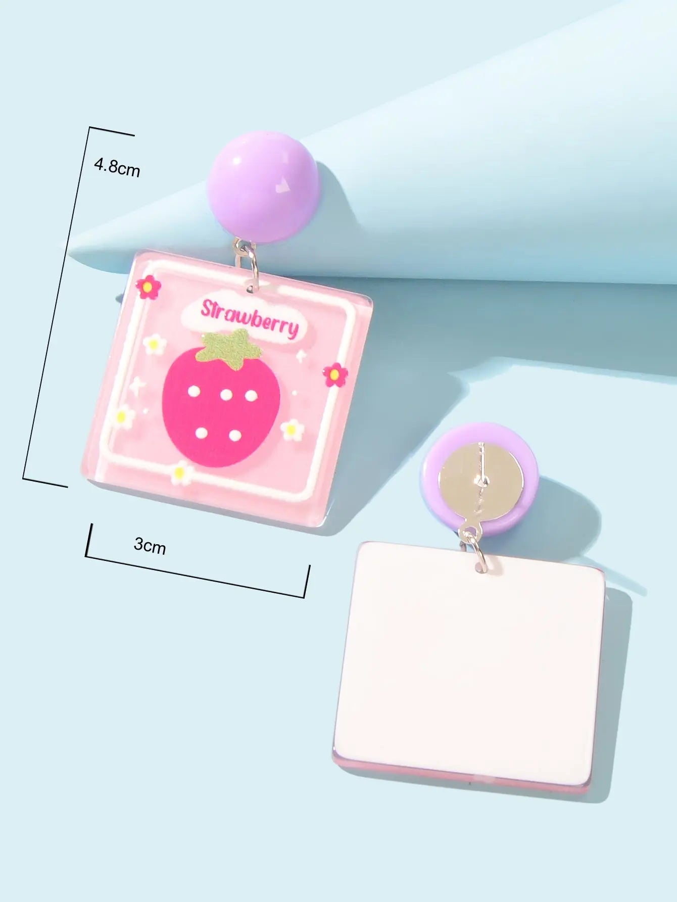 Sweet Acrylic Pink Strawberry Square Dangle Stud Earrings Y2k Style Accessories Feelontop Jewellery