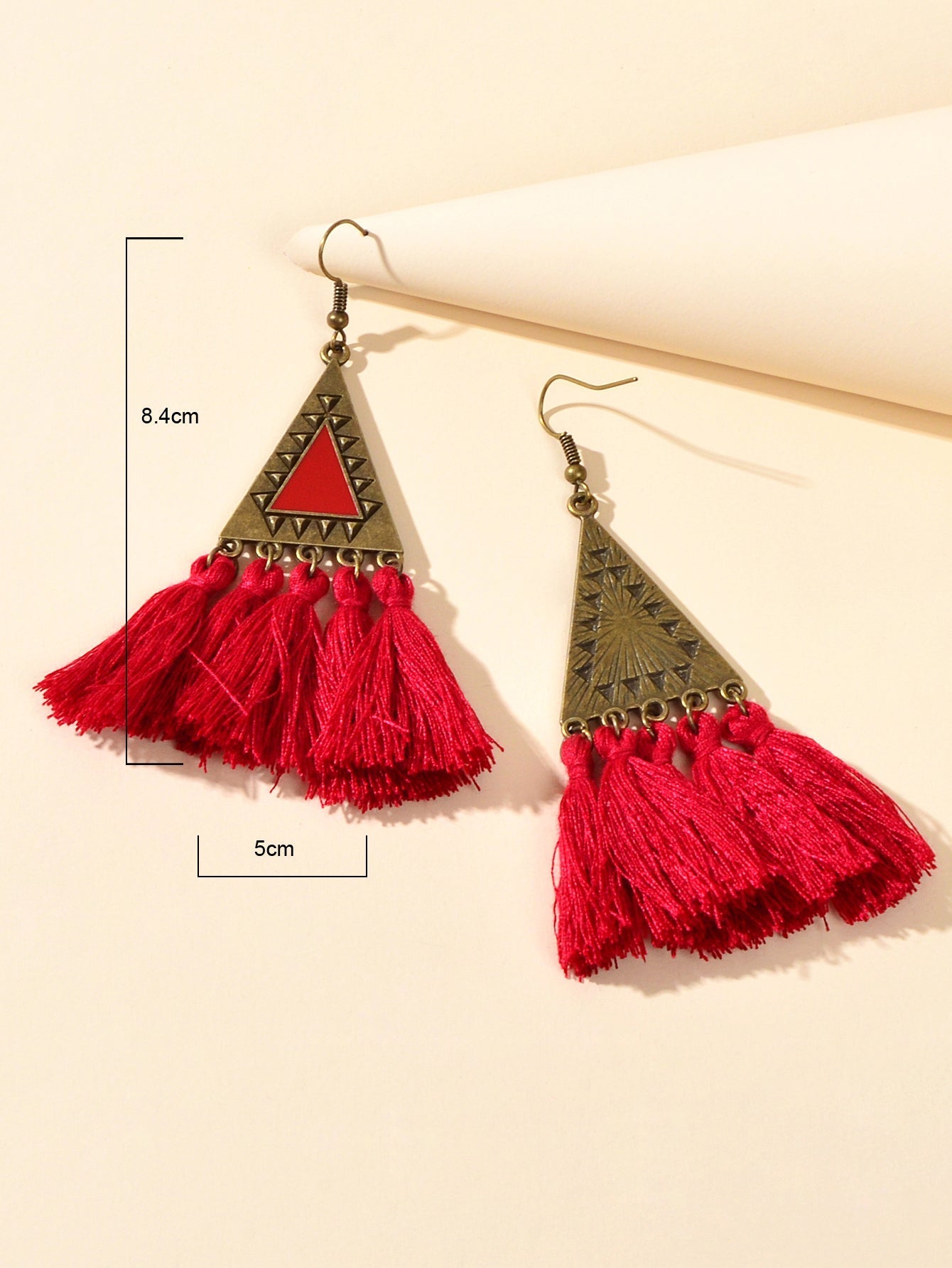 American Jewellery Ethnic Antique Gold Triangle Winered Tassel Bohemian Earrings Feelontop Jewellery