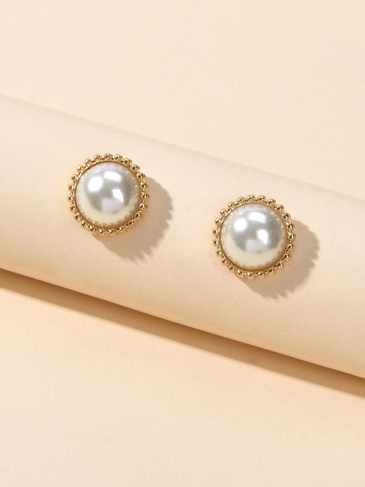 Women Dainty Gifts Gold Silver Plated Pearl Round Stud Wedding Bridal Earrings Feelontop Jewellery