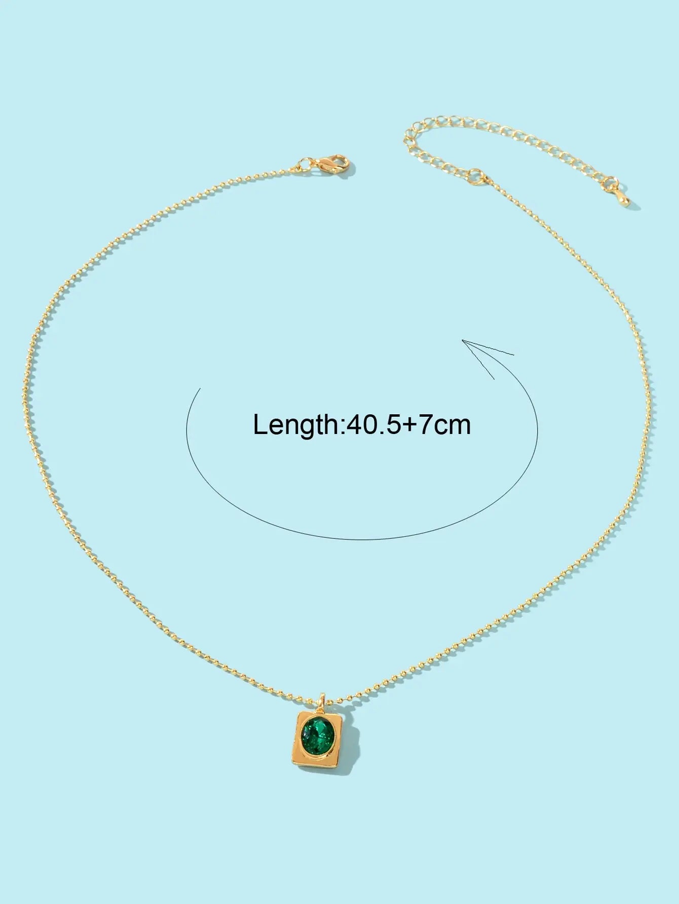 Trendy Gold Popcorn Chain Dainty Green Imitation Gem Square Pendant Necklace Feelontop Jewellery
