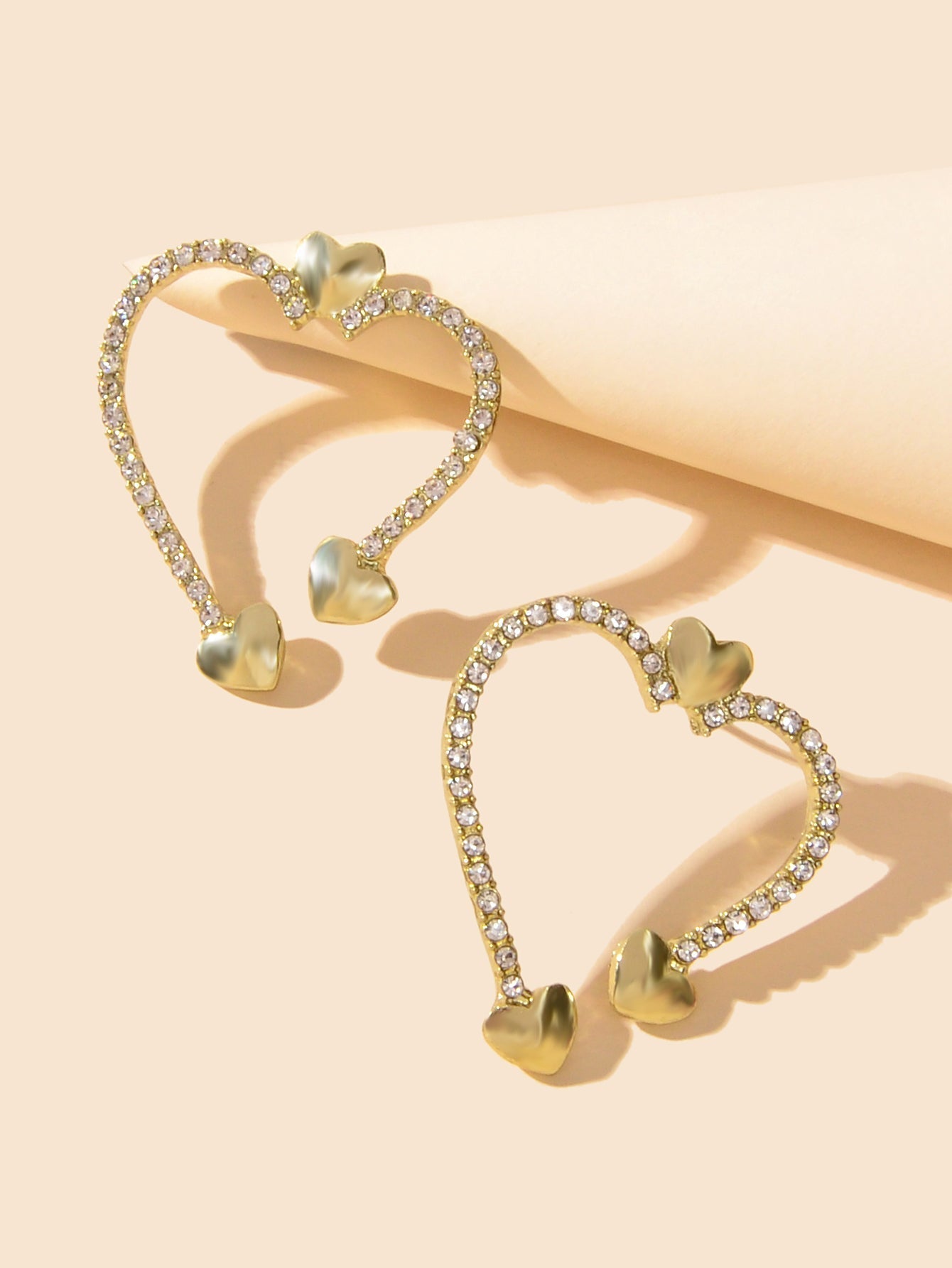 Valentine's Day Gift Rhinestone Decoration Gold Sweet Love Heart Stud Earrings Feelontop Jewellery