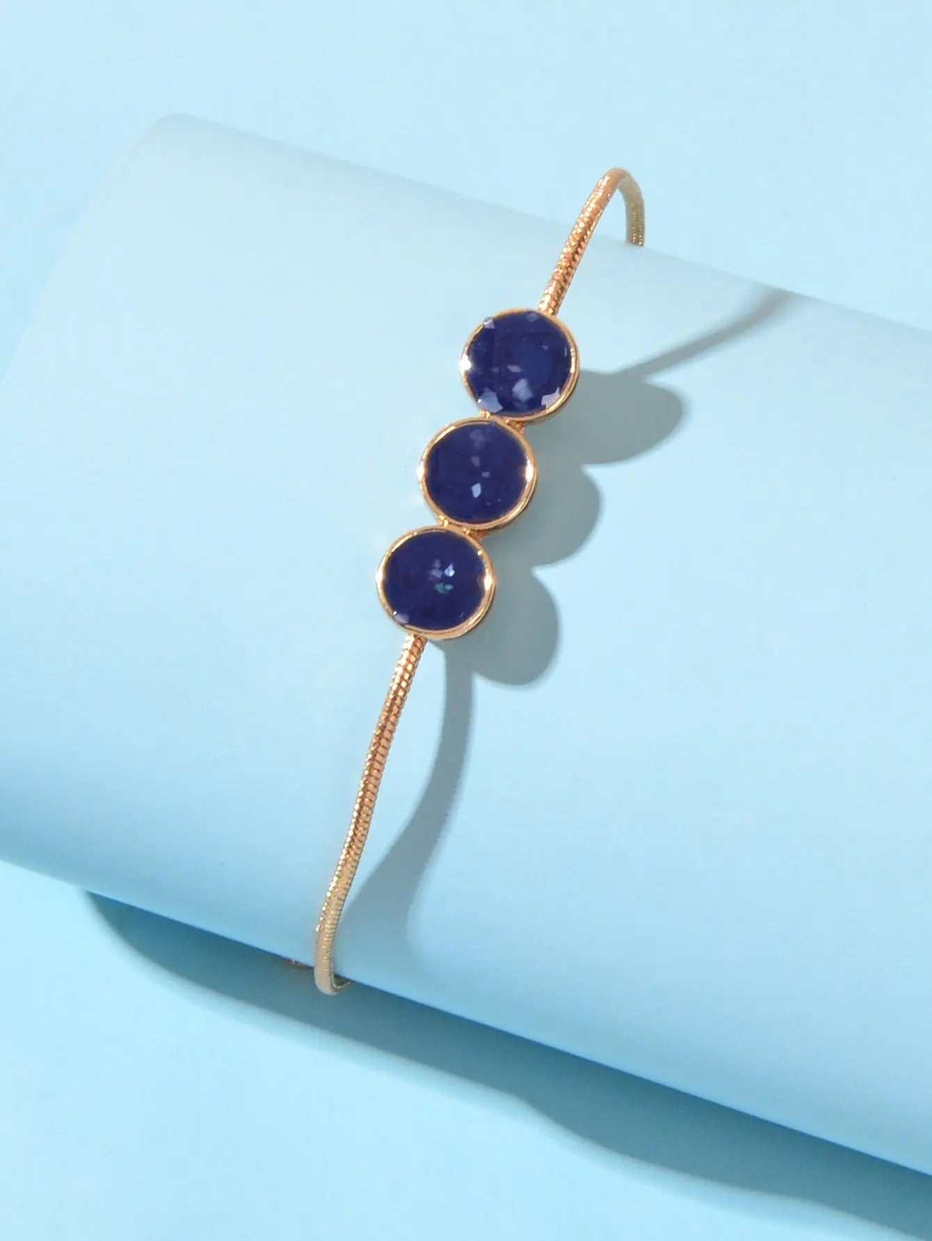 Female Jewellery Blue Enamel Round Gold Chain Adjustable Women Bracelet Bangle Feelontop Jewellery
