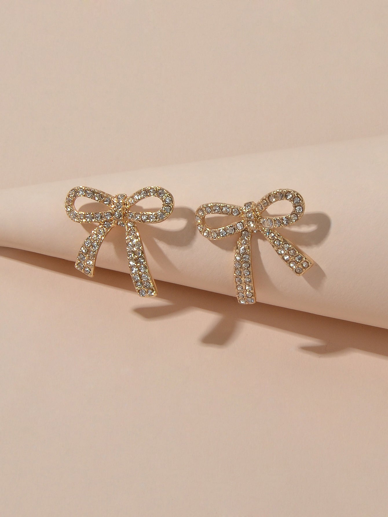 Party Jewelry Sparkly Rhinestone Gold Plated Bow-knot Stud Earrings Ladies Gifts Feelontop Jewellery