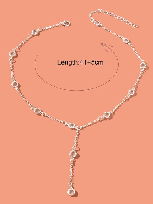 Trendy Silver Chain Transparent Bead Lariat Y Style Charm Simple Female Necklace Feelontop Jewellery
