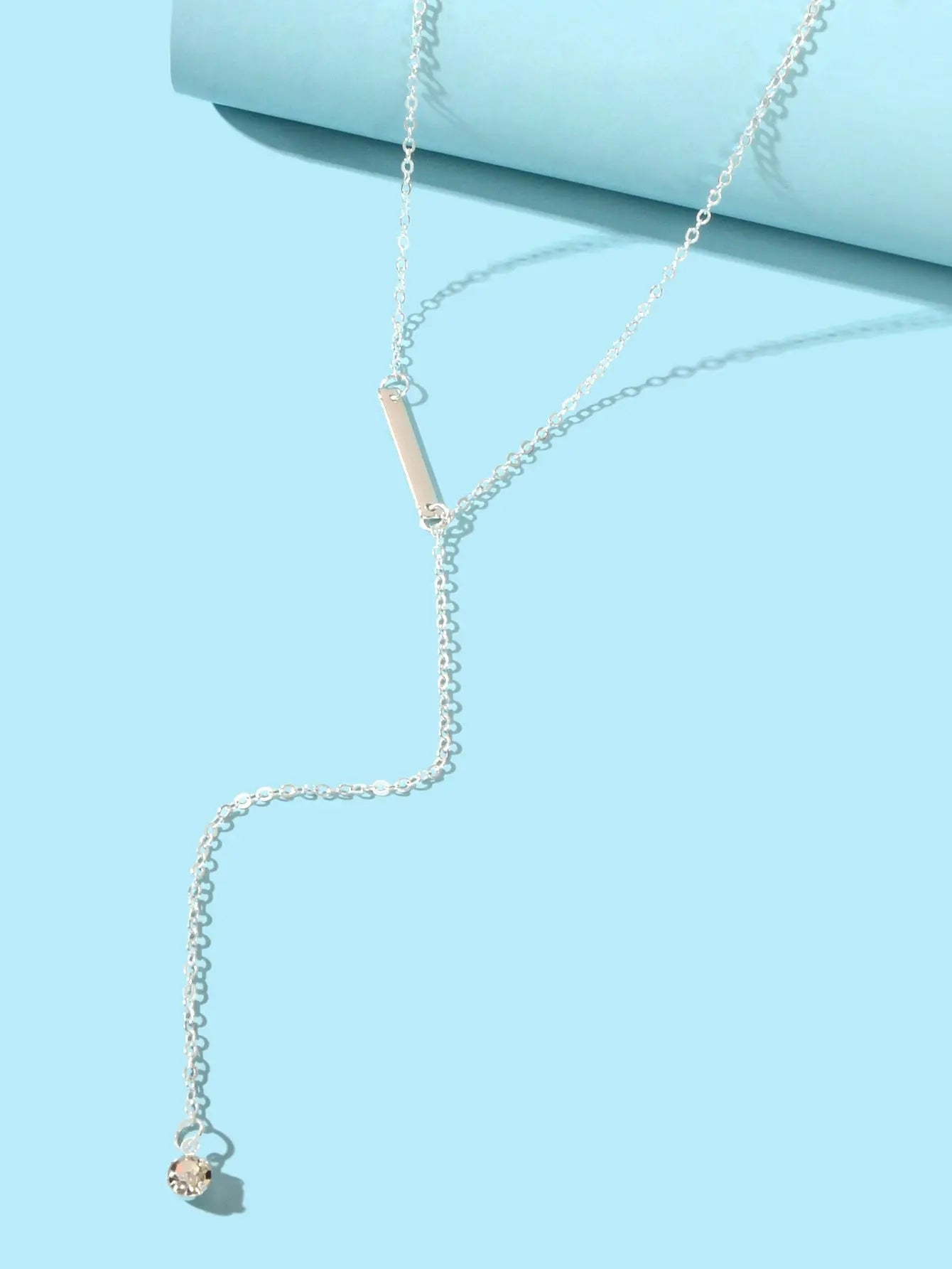 Feelontop Jewellery Silver Chain Rhinestone Fringe Y Necklace Women Accessories Feelontop Jewellery