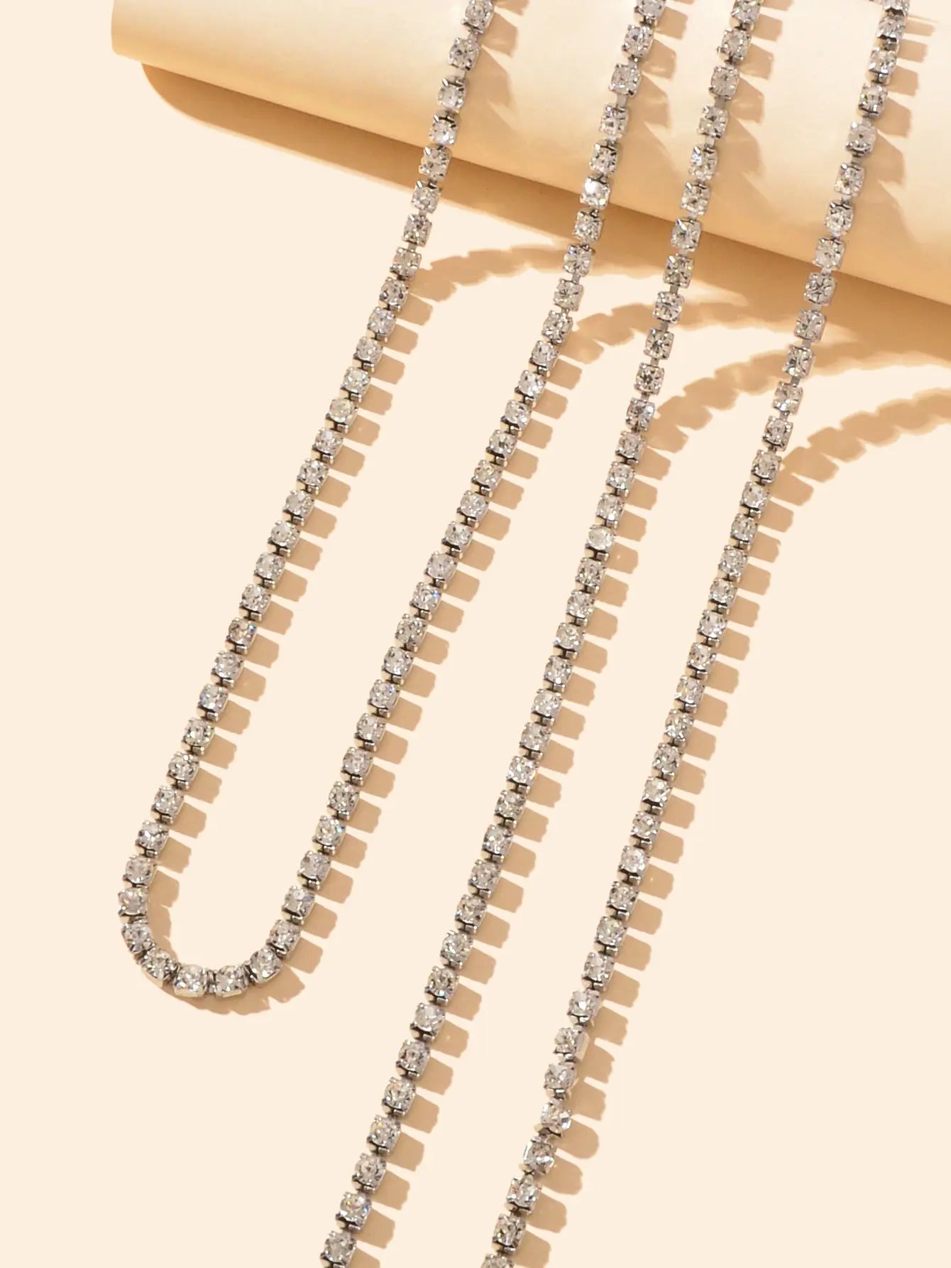 Luxury Multilayered Silver Chain Tassel Full Rhinestone Long Y Style Necklace Feelontop Jewellery