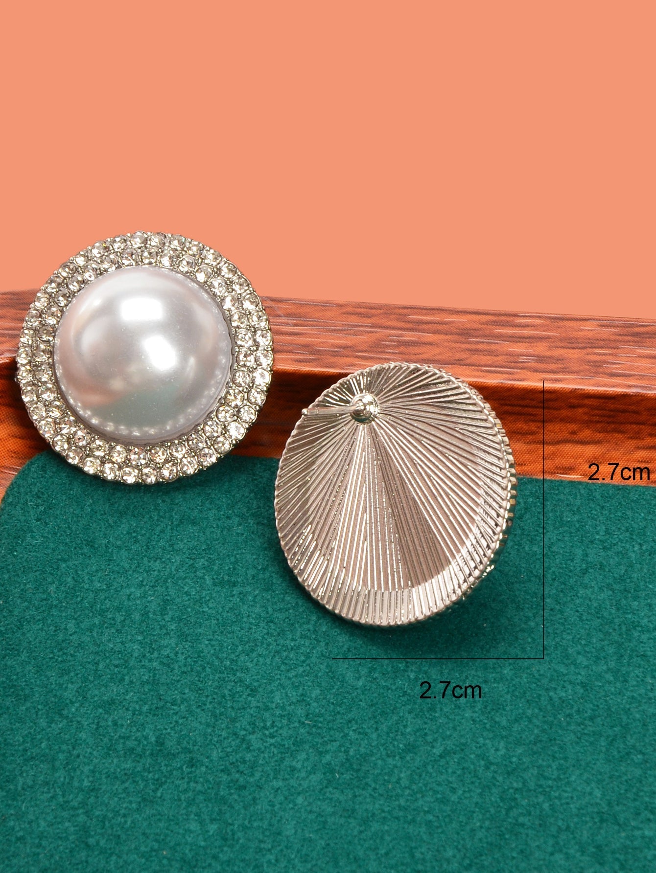 Luxurious Rhinestone Big Pearl Decor Round Stud Earrings Wedding Bridal Jewelry Feelontop Jewellery