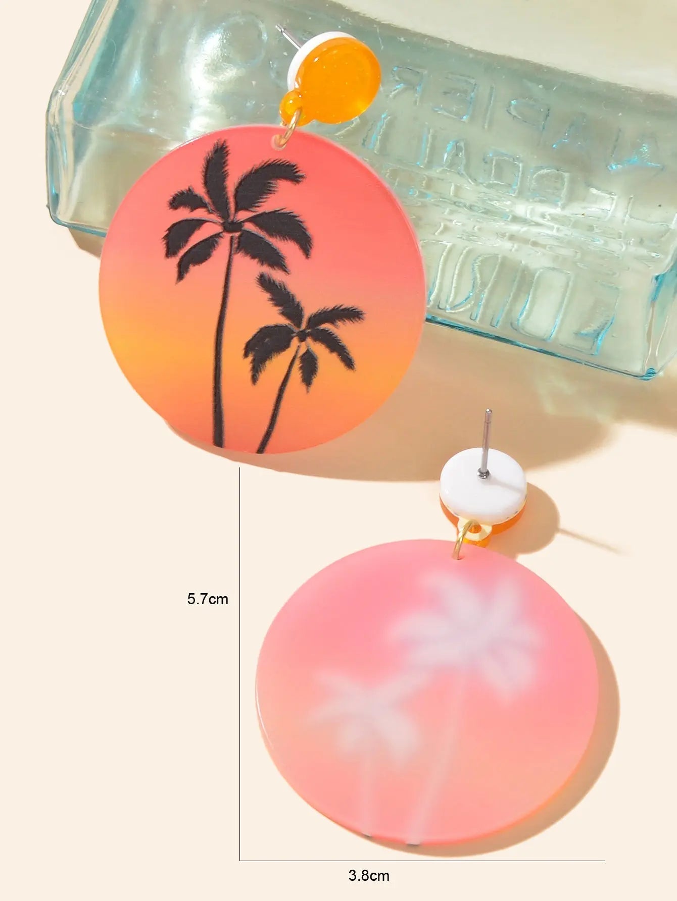 Boho Chic Coconut Tree Pattern Round Orange Acrylic Dangle Earrings for Holiday Feelontop Jewellery