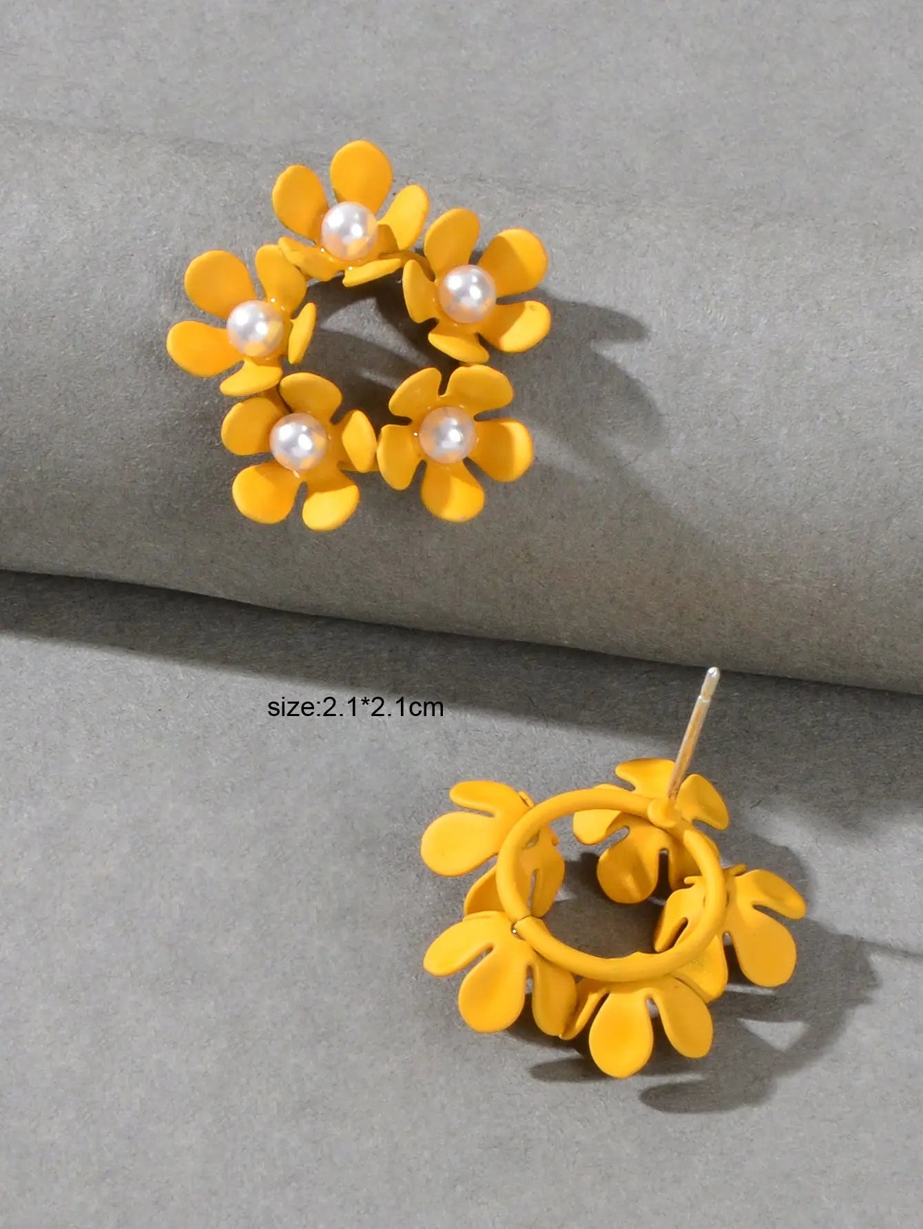 Delicate Pearl Decoration Yellow Flower Stud Hypoallergenic Small Women Earrings Feelontop Jewellery