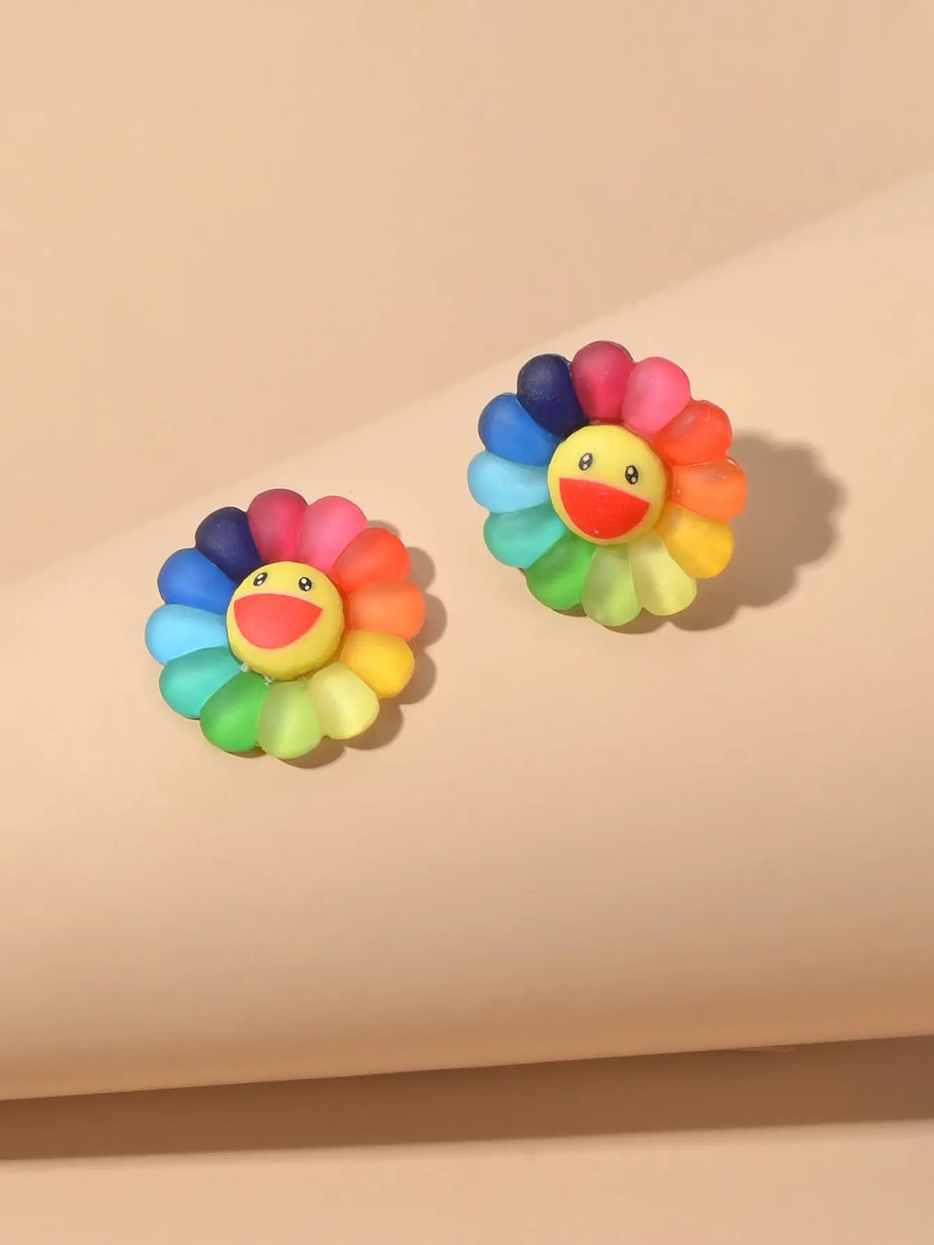 Cute Colourful Flower Acrylic Smile Face Stud Earrings Girlfriend Lover Y2k Gift Feelontop Jewellery