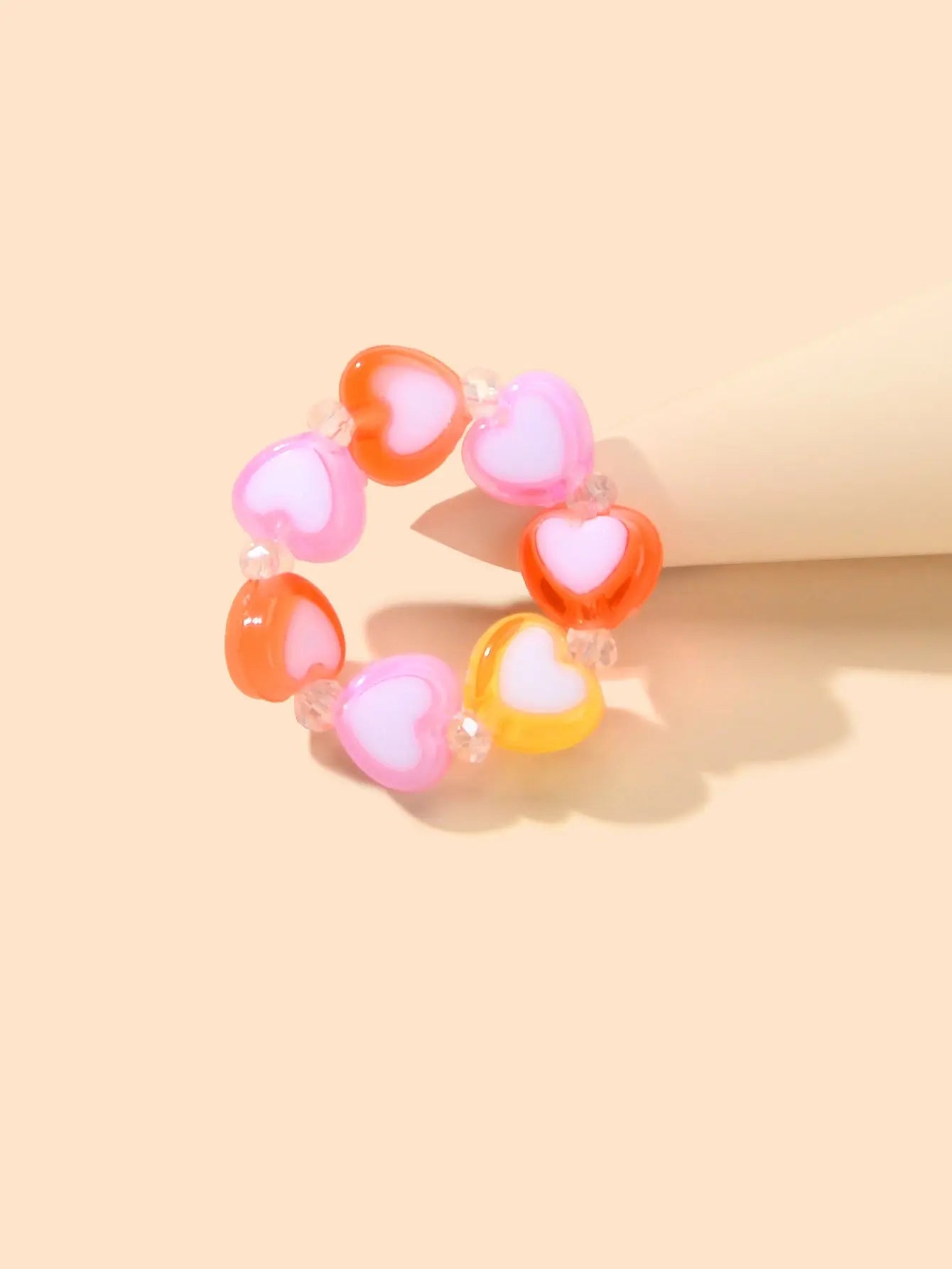 Random Color Women Girls Dainty Gifts Colorful Resin Heart Elastic Finger Ring Feelontop Jewellery