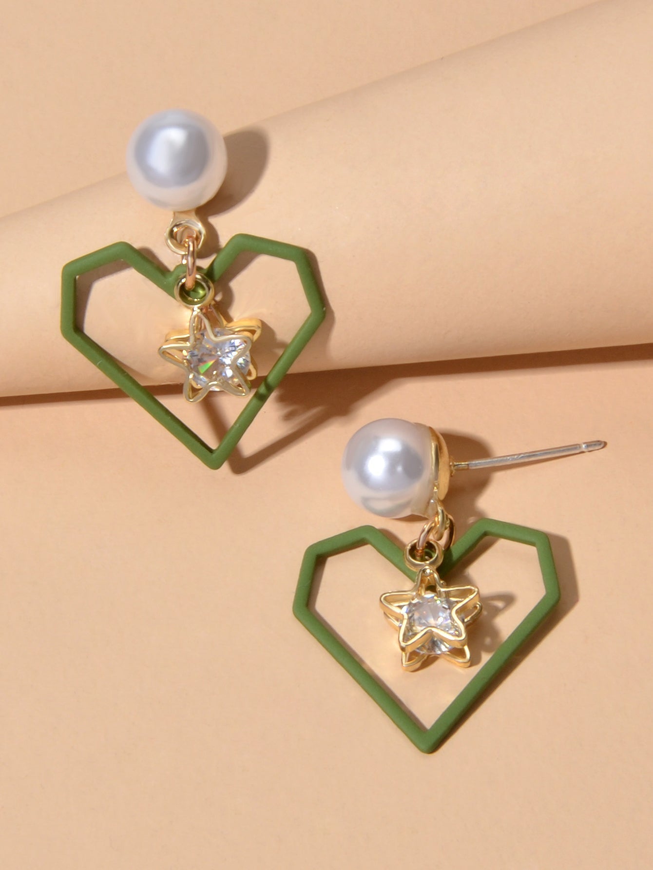 Love Gift for Women Girls Rhinestone Pearl Decor Gold Star Heart Dangle Earrings Feelontop Jewellery