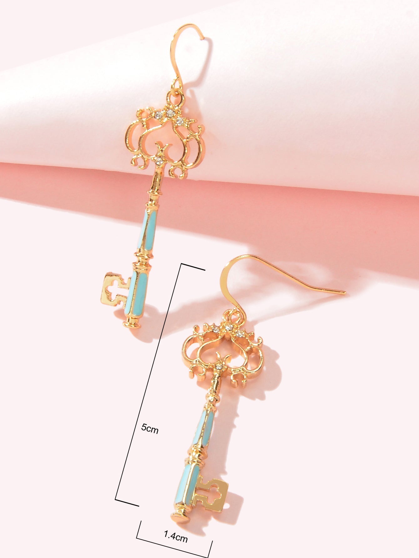 Personality Gold Colour Blue Enamel Dangling Drop Magic Key Earrings Party Gift Feelontop Jewellery