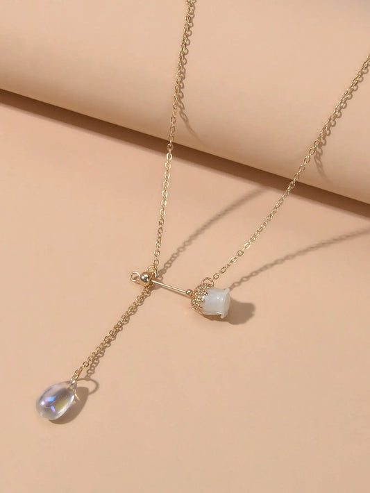 Elegant Jewellery Gold Chain Acrylic Water Drop Beads Flower Charm Y Necklace Feelontop Jewellery