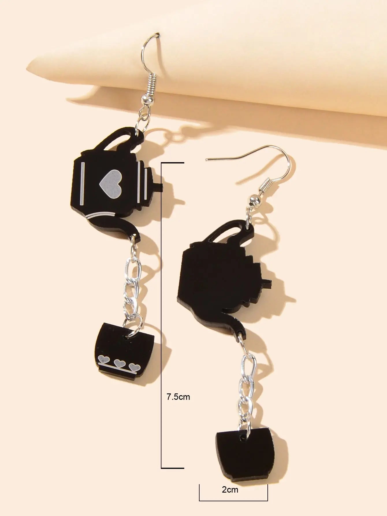 Heart Pattern Black Resin Teapot Cup Dangle Punk Hip Hop Earrings Teens Jewelry Feelontop Jewellery