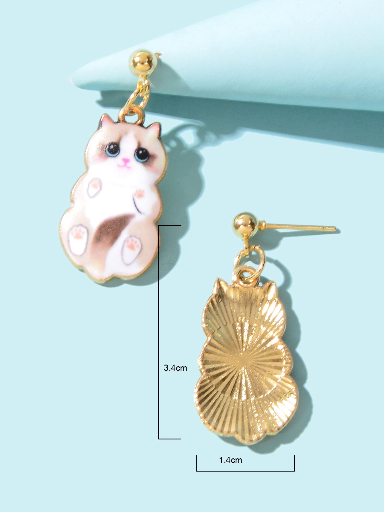 Lovely White Enamel Cat Charm Pierced Earrings Dainty Animal Jewellery for Women Feelontop Jewellery