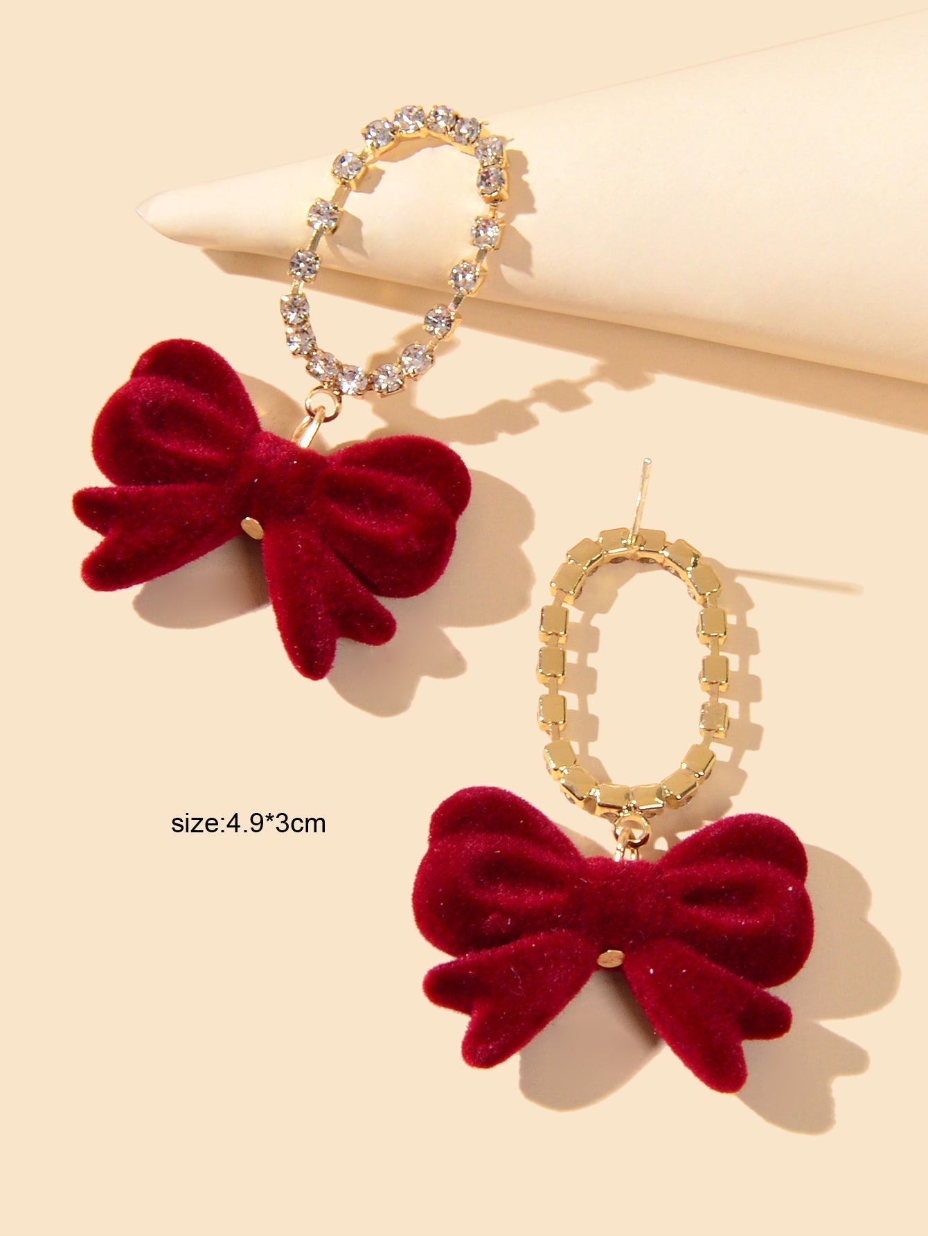 Sparkly Ribbon Bow Dangle Rhinestone Winered Vintage Square Bow Tie Earrings Feelontop Jewellery
