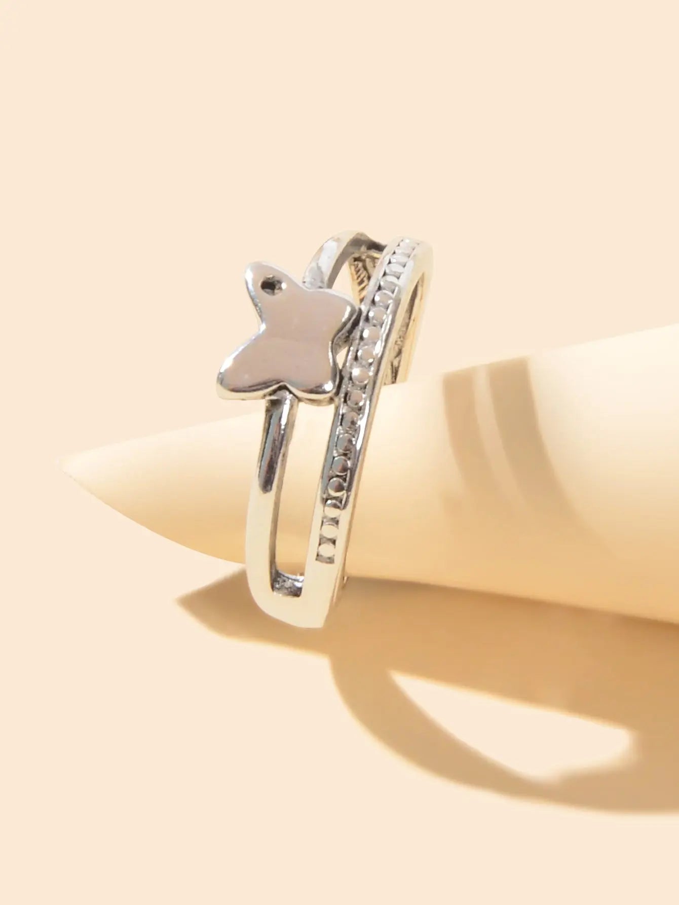 Good Quality Band Women Silver Color Double layer Copper Butterfly Finger Ring Feelontop Jewellery