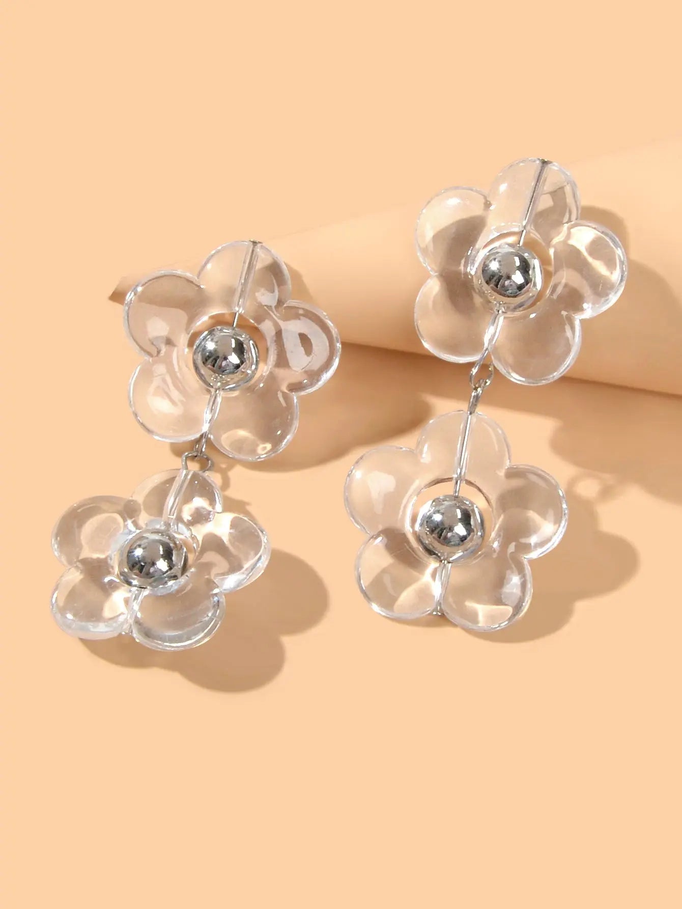 Transparent Flower Chunky Resin Acrylic Big Statement Pierced Earrings for Party Feelontop Jewellery