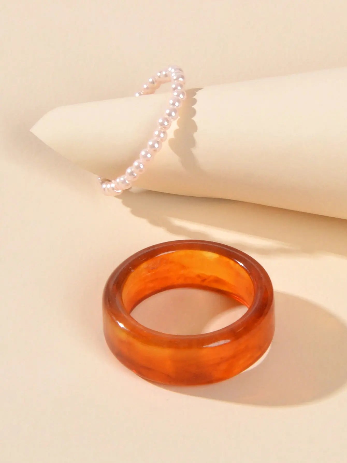 2pcs Pearl Elastic Resin Transparent Trendy Chunky Multiple Rings Bulk Pack Gift Feelontop Jewellery