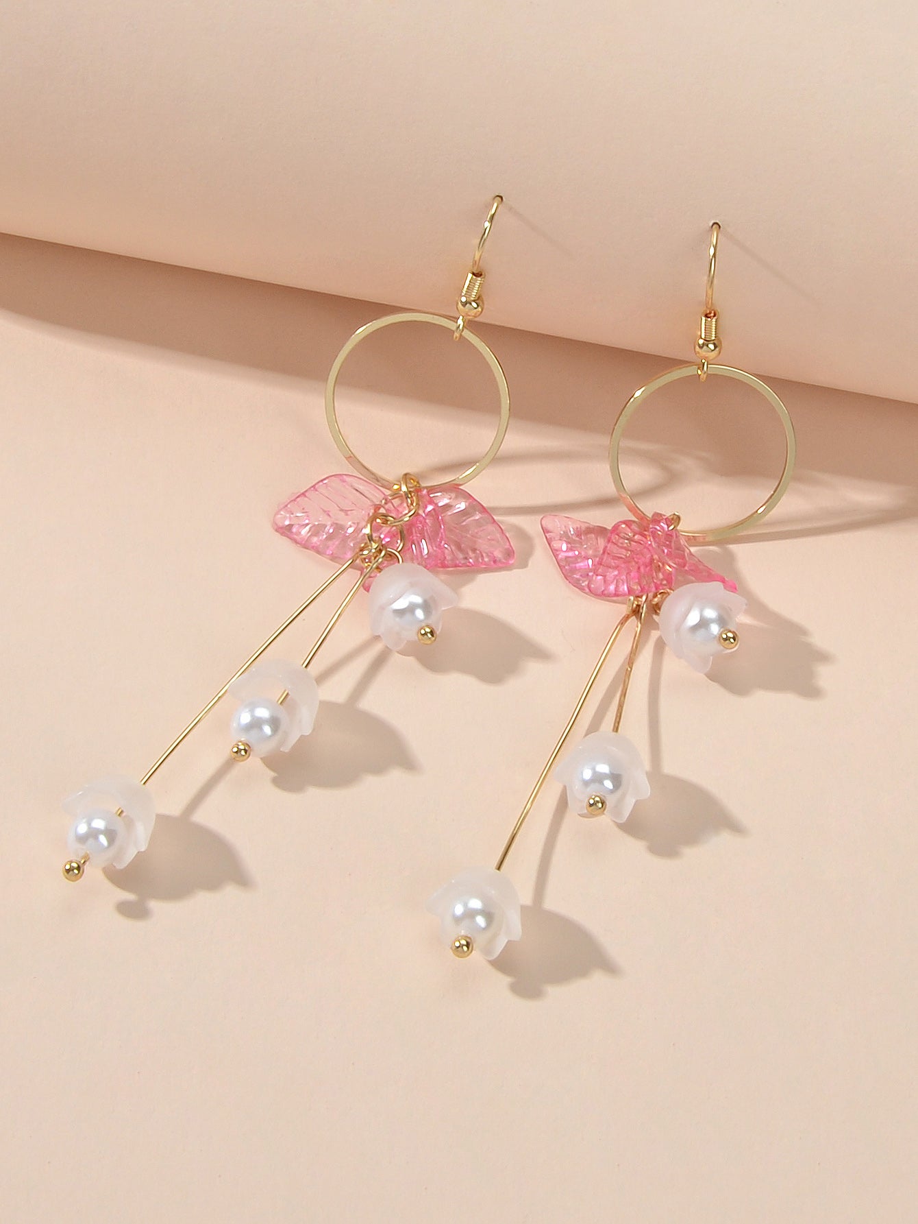 Charming Pearl Green Hotpink Resin Leaf Charm Gold Circle Dangle Women Earrings Feelontop Jewellery