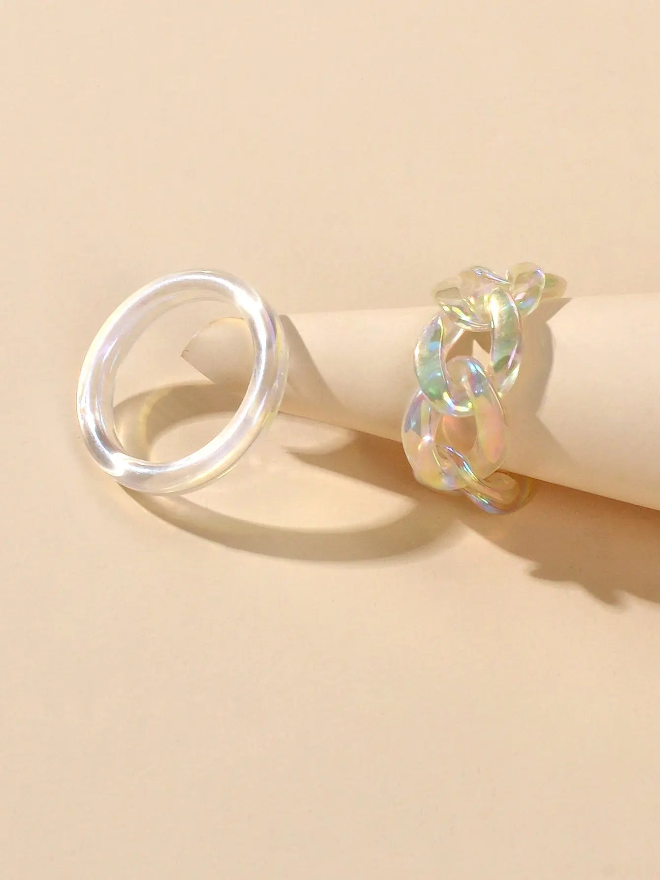 Stackable 2pcs Transparent Acrylic Resin Finger Ring set Multiple Ring Bulk Pack Feelontop Jewellery