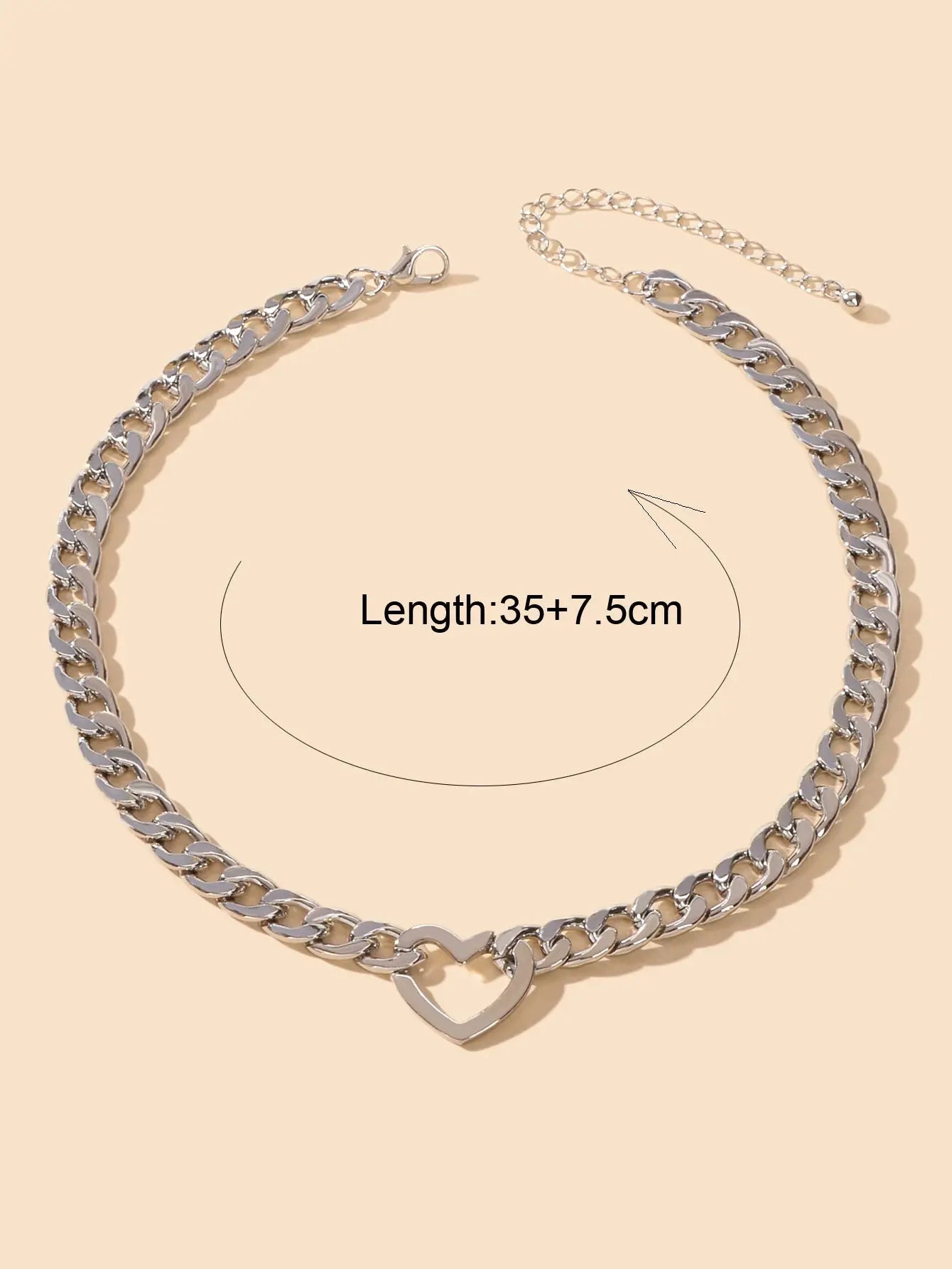 Fashion Punk Choker Crude Silver Link Chain Heart Charm Collar Clavicle Necklace Feelontop Jewellery