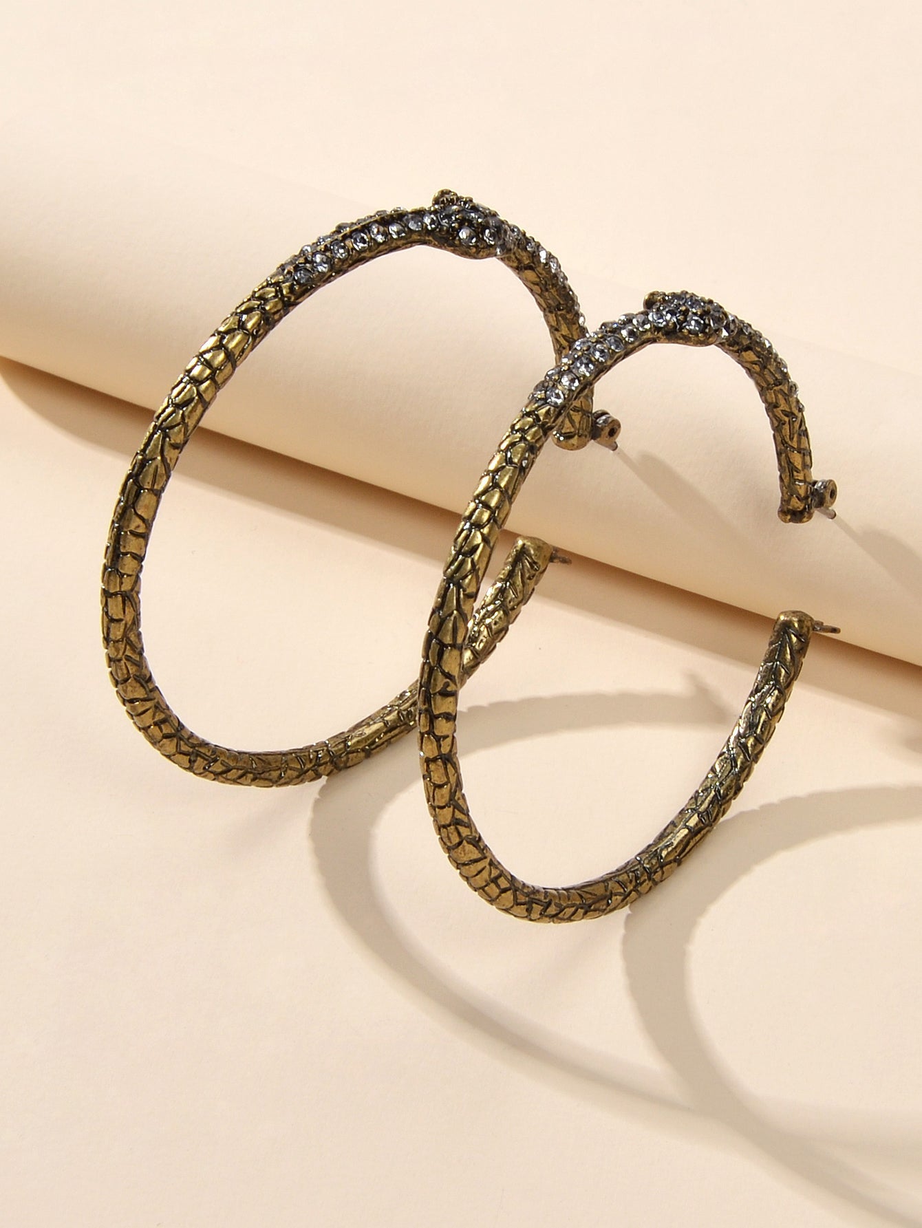 Punk Vintage Rhinestone Antique Gold Snake Big Hoop Earrings Hip Hop Jewellery Feelontop Jewellery