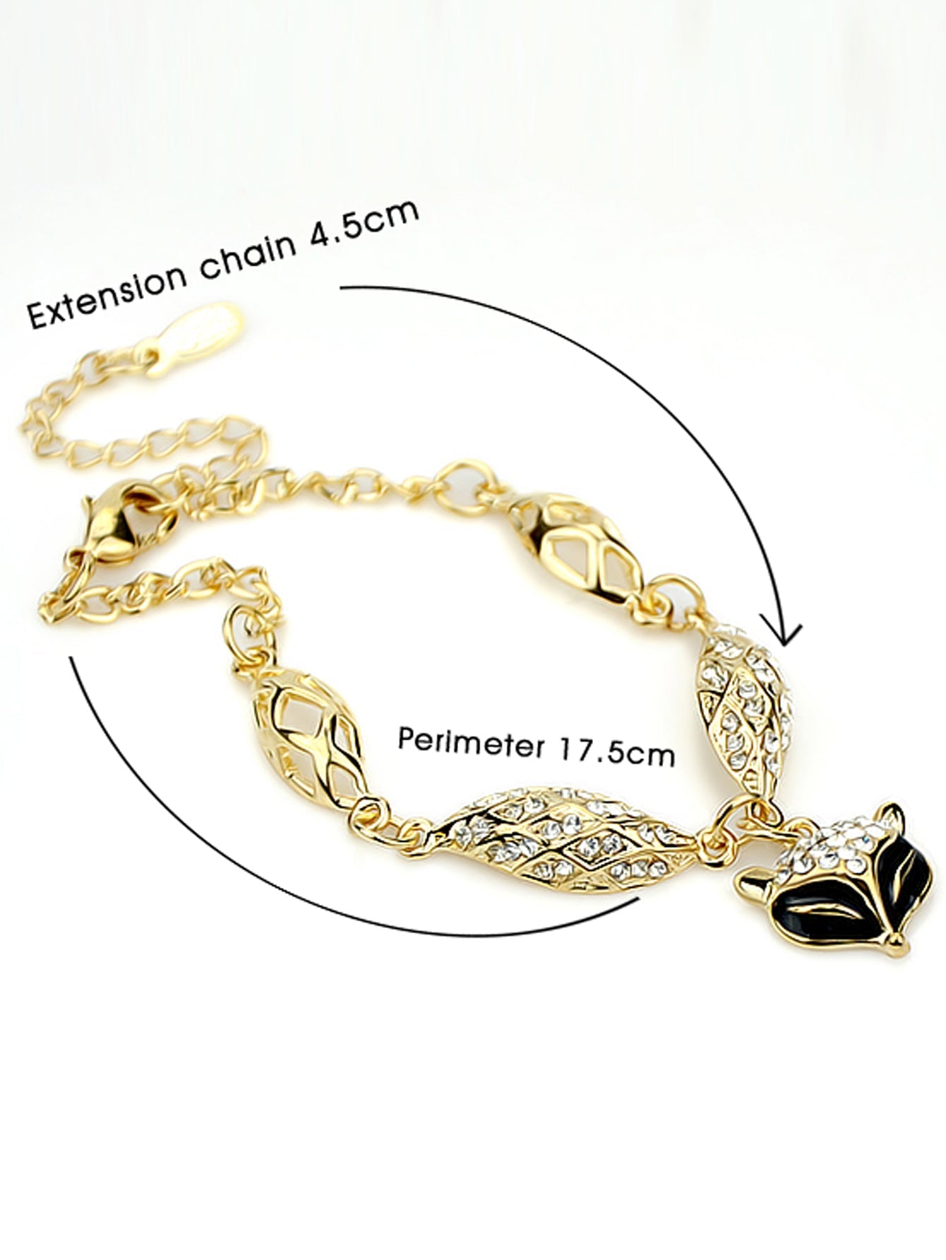 Textured Jewellery Gold Chain Rhinestone Decor Fox Charm Bangle Bracelets Women Feelontop Jewellery