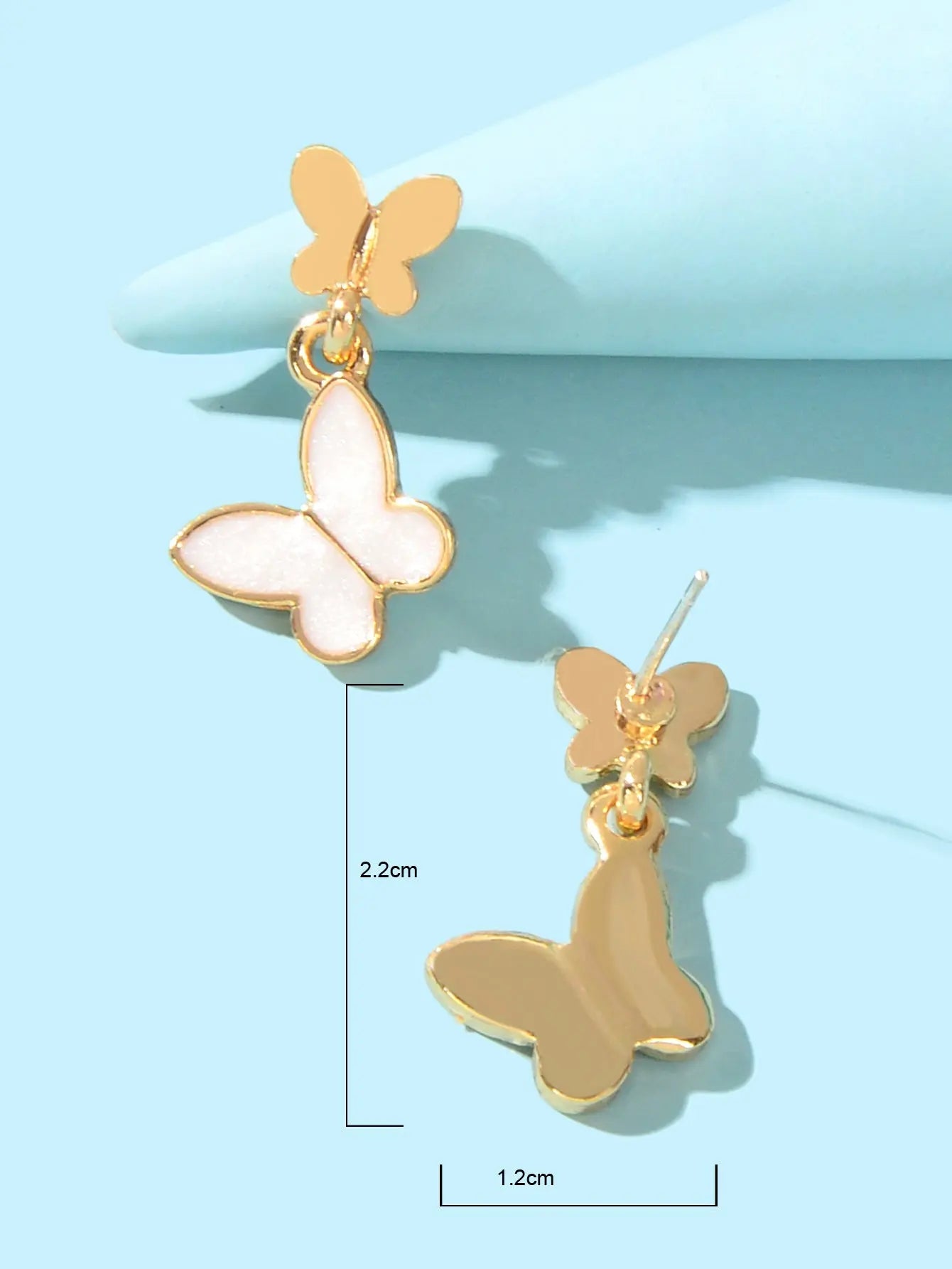 Delicate White Enamel Gold Plated Butterfly Charm Stud Earrings Girl Dainty Gift Feelontop Jewellery
