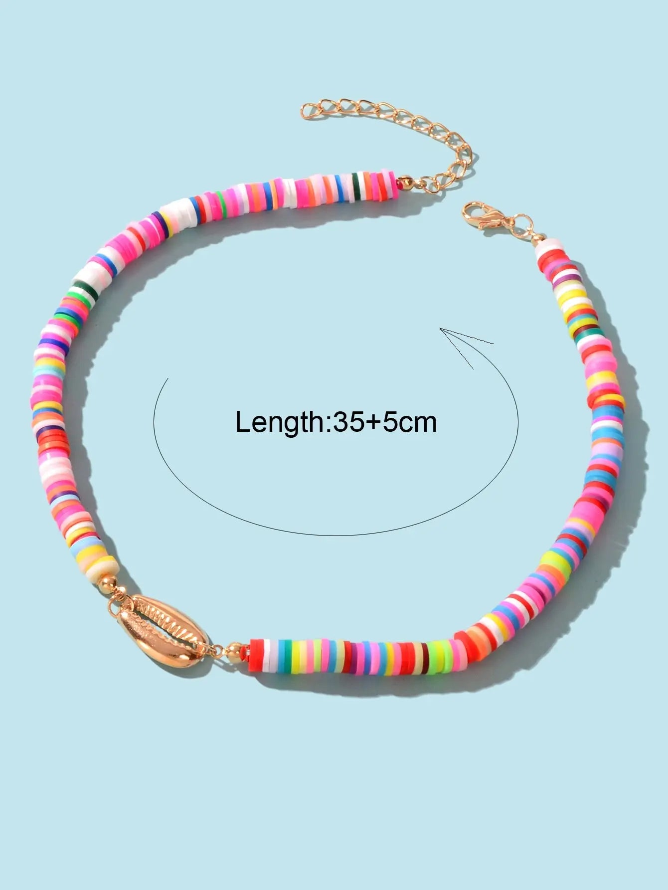 Surfer Choker Polymer Clay Necklace Boho Colourful Vinyl Disc Shell Collar Gift Feelontop Jewellery